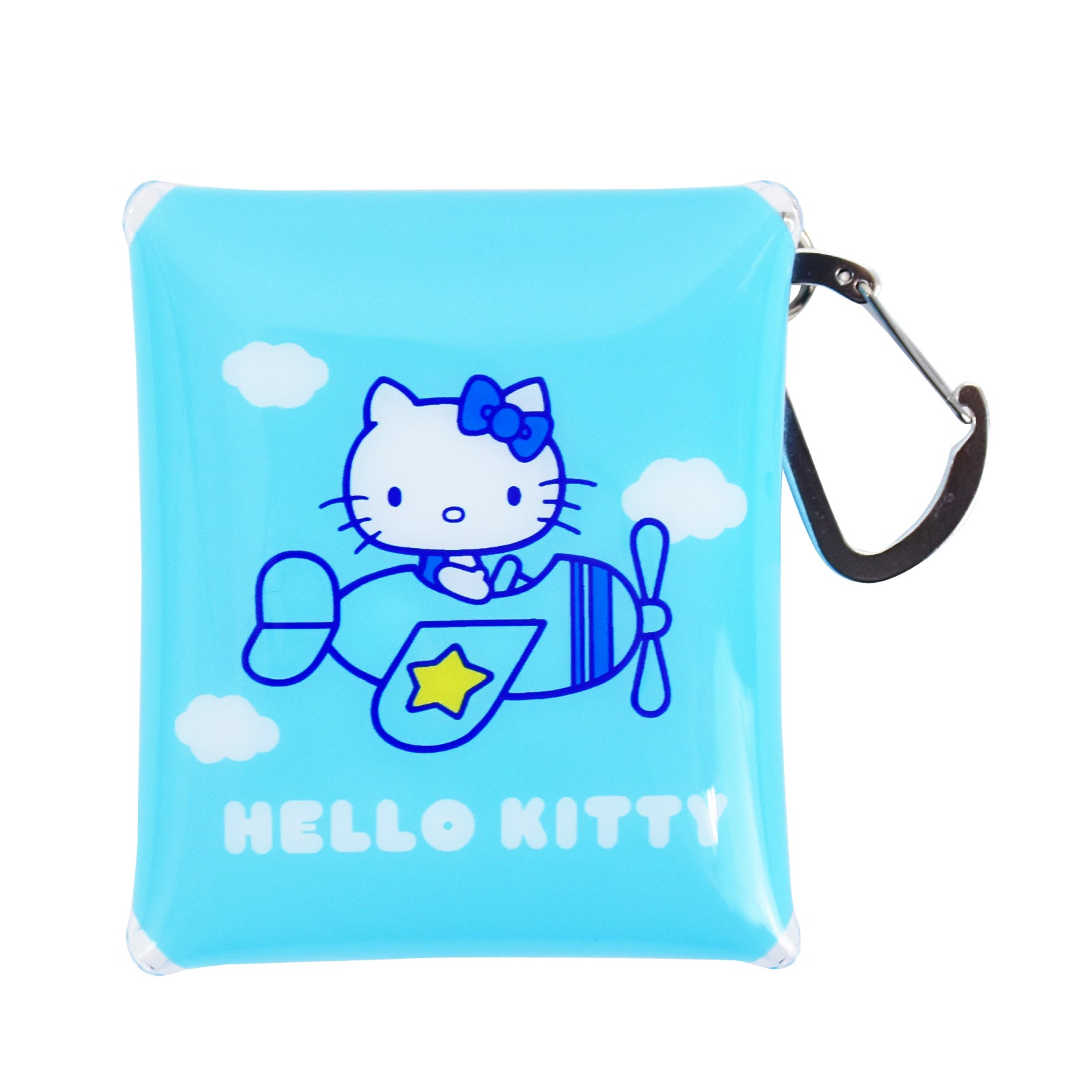 ランナー RUNNER ハローキティ みずいろシリーズ クリアマルチケース SSサイズ カラビナ 小物入れ 定期入れ ワイヤレスイヤホン収納 レディース 通勤 通学 旅行 キャラクター (飛行機(BLKT-001)) 飛行機(BLKT-001)
