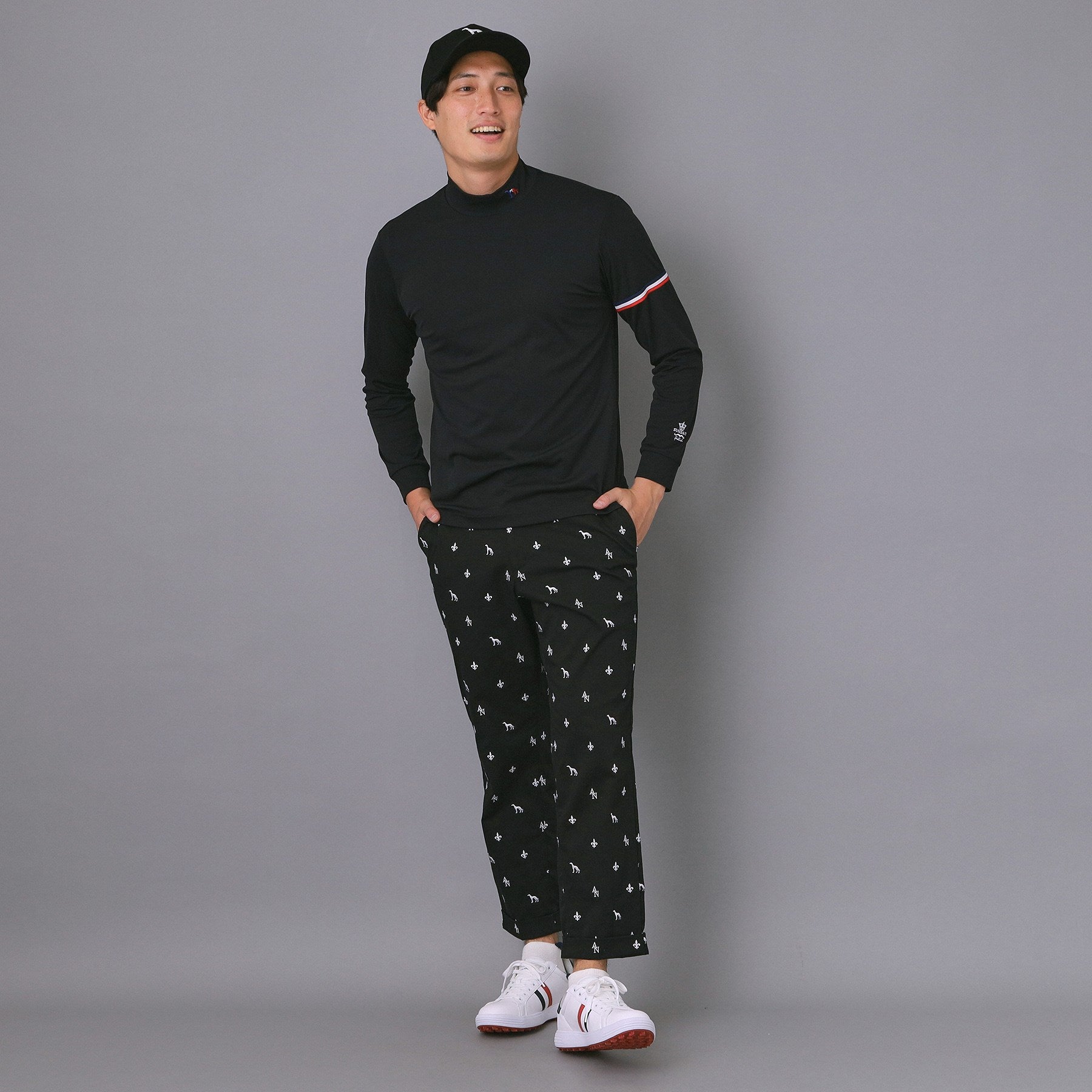 アダバット adabat 【新レーベル ADABAT NAVY】エンブロイダリーモノグラムクロップドパンツ (ブラック(019)) ブラック(019)