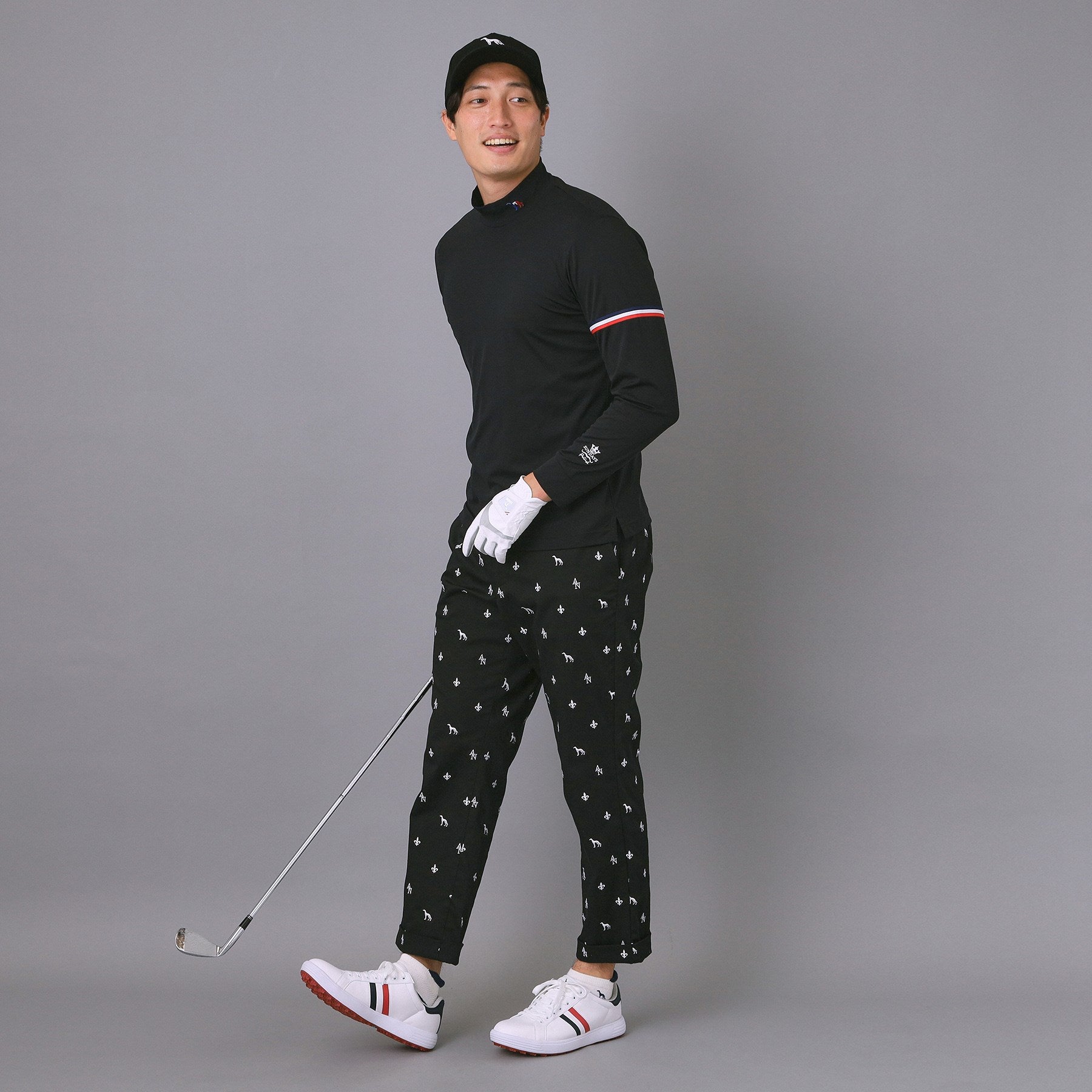 アダバット adabat 【新レーベル ADABAT NAVY】エンブロイダリーモノグラムクロップドパンツ (ブラック(019)) ブラック(019)