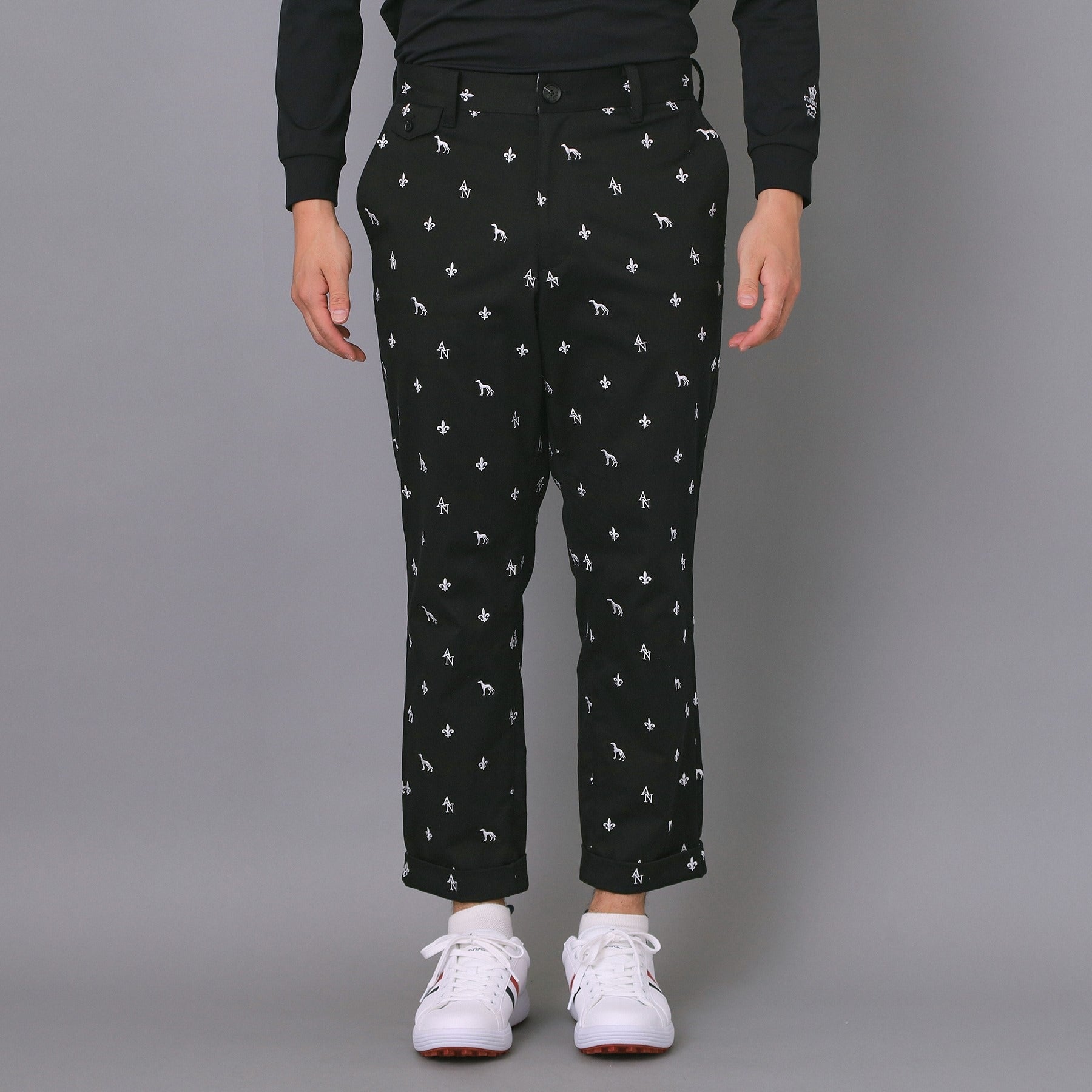 アダバット adabat 【新レーベル ADABAT NAVY】エンブロイダリーモノグラムクロップドパンツ (ブラック(019)) ブラック(019)