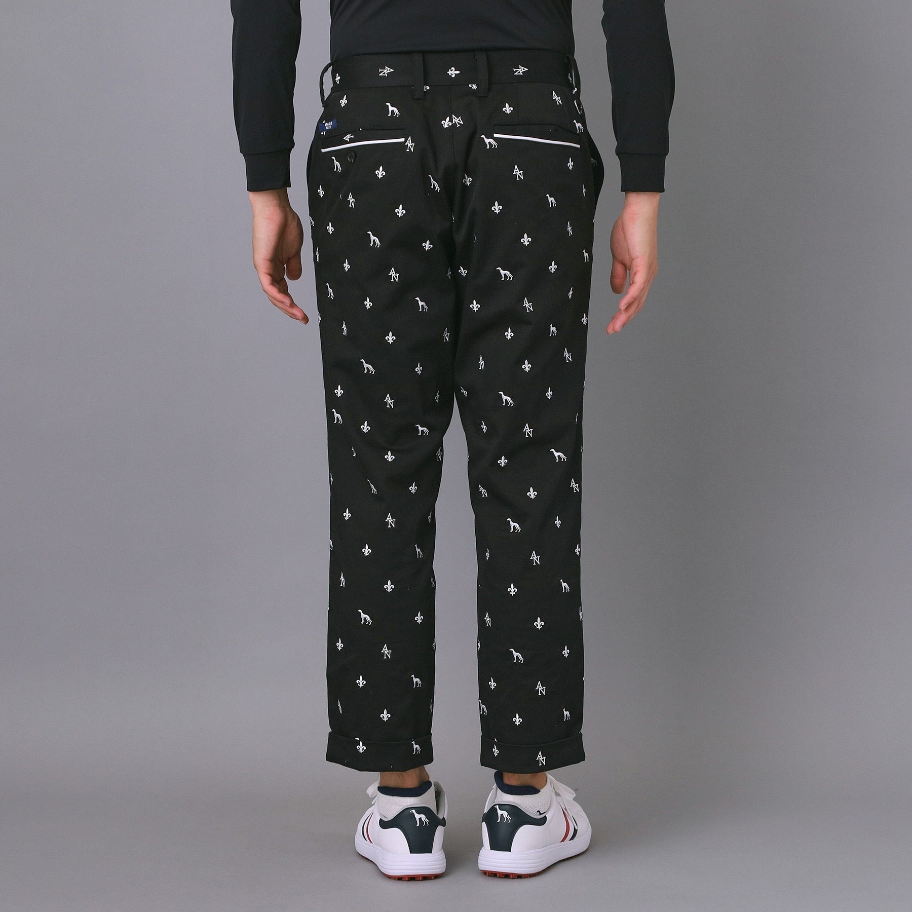 アダバット adabat 【新レーベル ADABAT NAVY】エンブロイダリーモノグラムクロップドパンツ (ブラック(019)) ブラック(019)