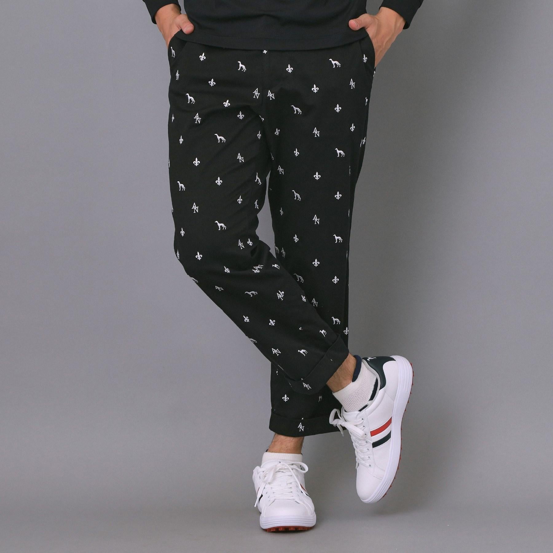 アダバット adabat 【新レーベル ADABAT NAVY】エンブロイダリーモノグラムクロップドパンツ (ブラック(019)) ブラック(019)