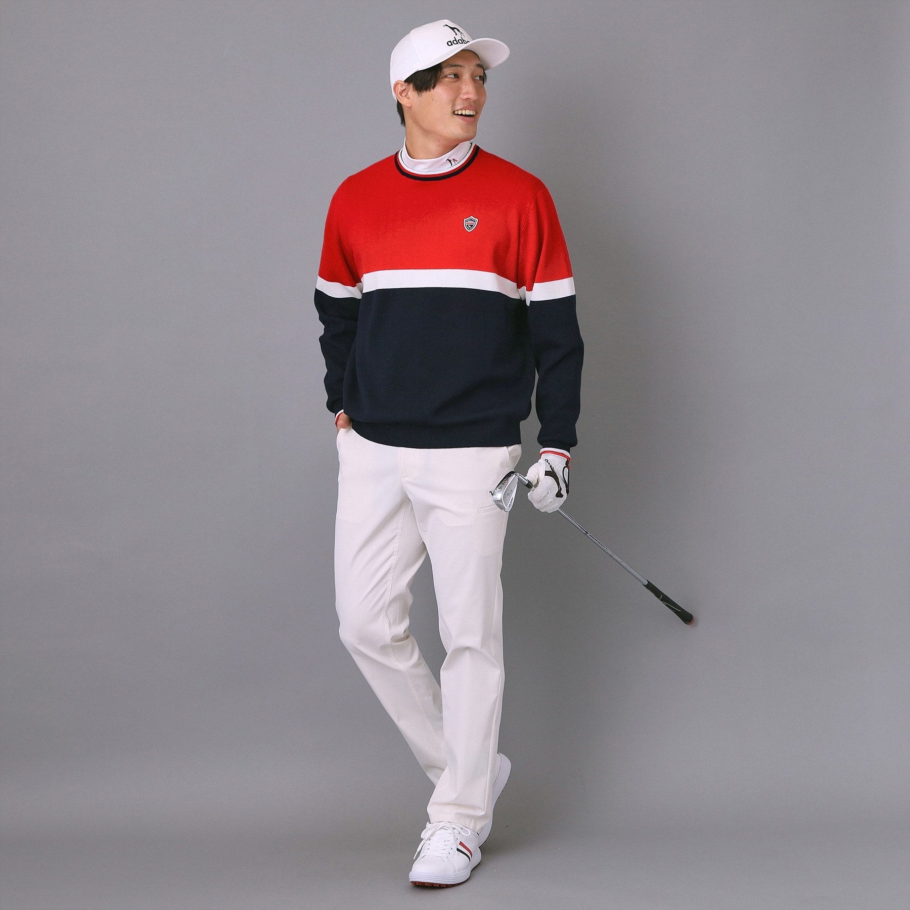 アダバット adabat 【新レーベル ADABAT NAVY】トリコロールクルーニット (レッド(062)) レッド(062)