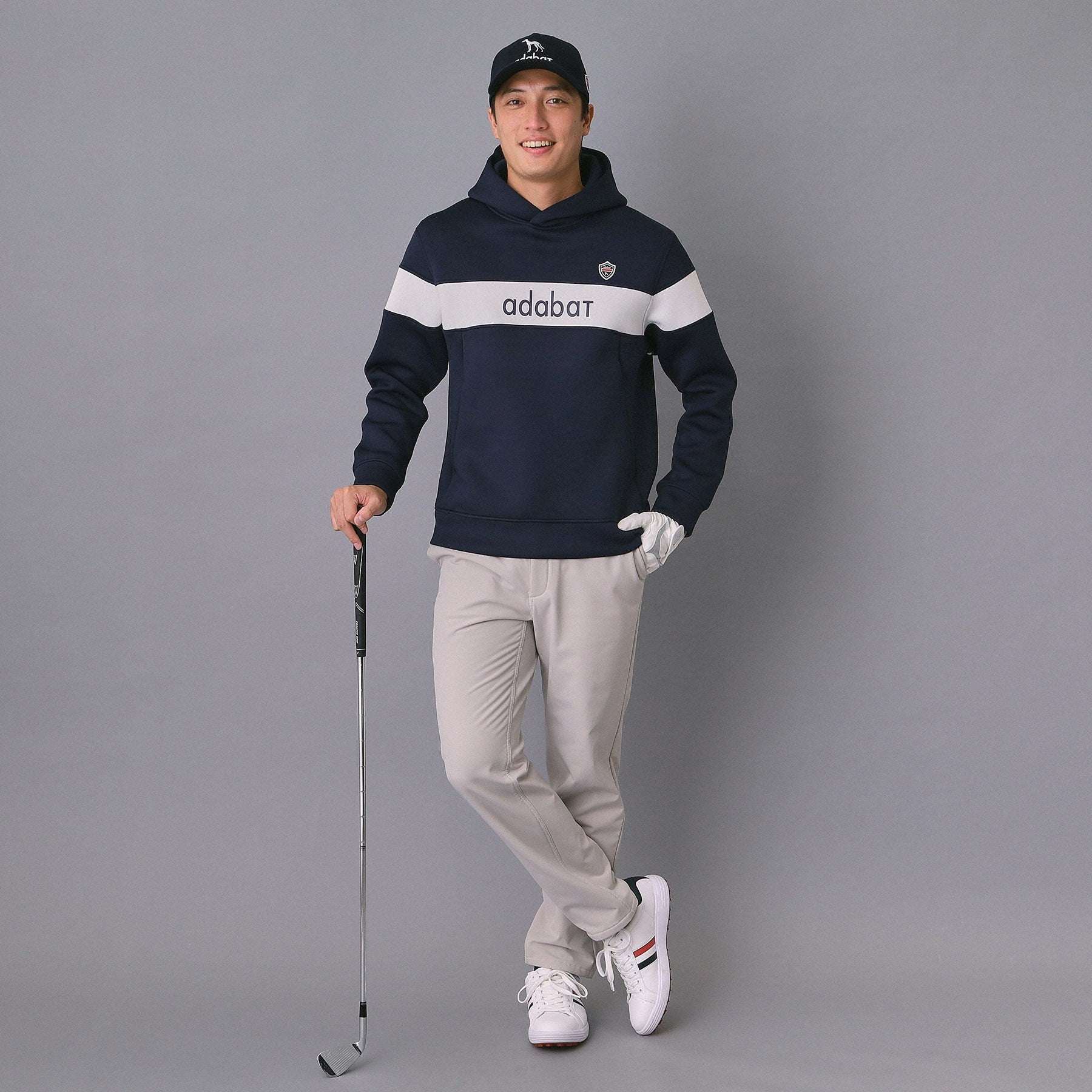 アダバット adabat 【新レーベル ADABAT NAVY】ブロッキングラインロゴフーディー (グレー(012)) グレー(012)