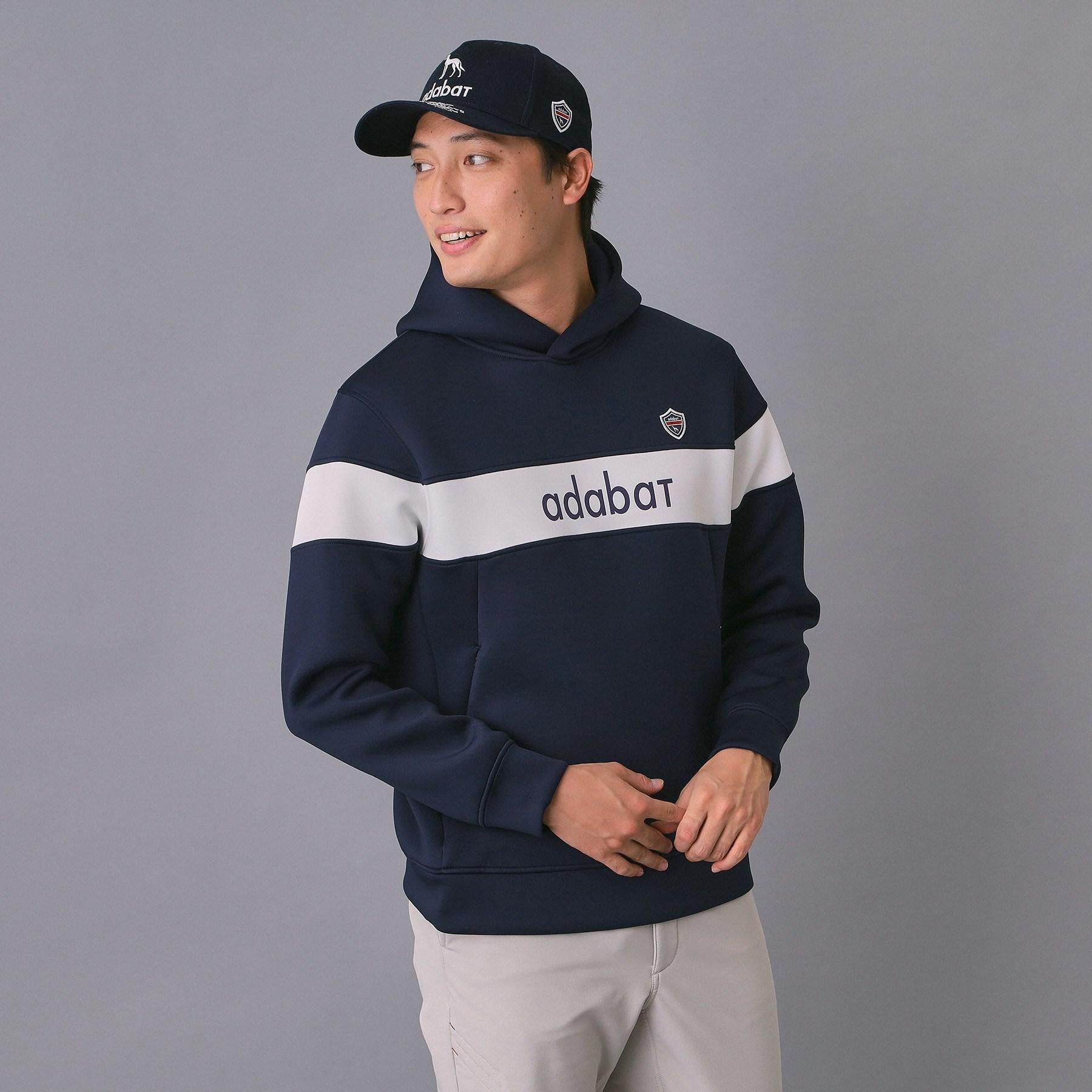 アダバット adabat 【新レーベル ADABAT NAVY】ブロッキングラインロゴフーディー (グレー(012)) グレー(012)