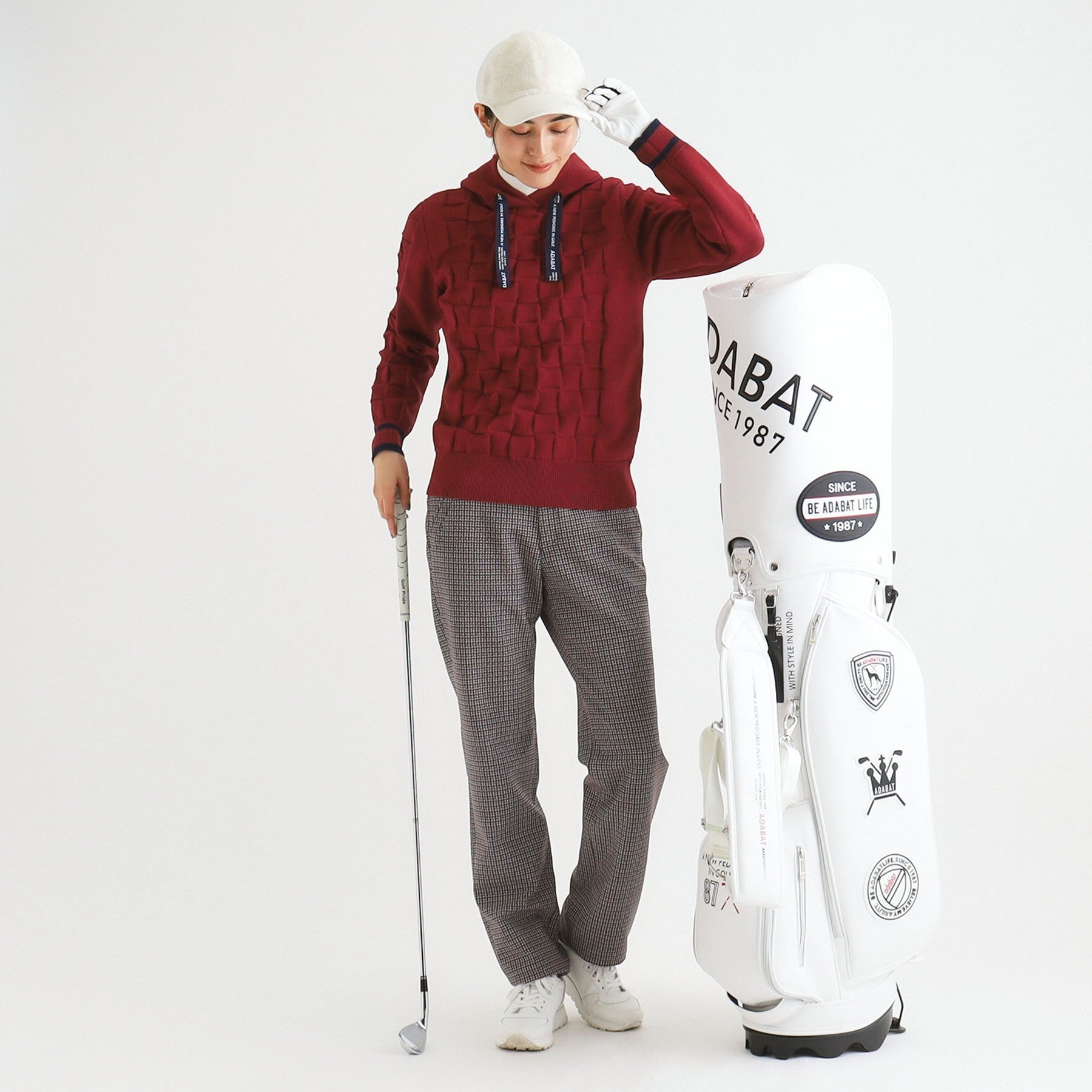 アダバット adabat ツイードチェックデザイン ダウンパンツ (ピンクベージュ(253)) ピンクベージュ(253)