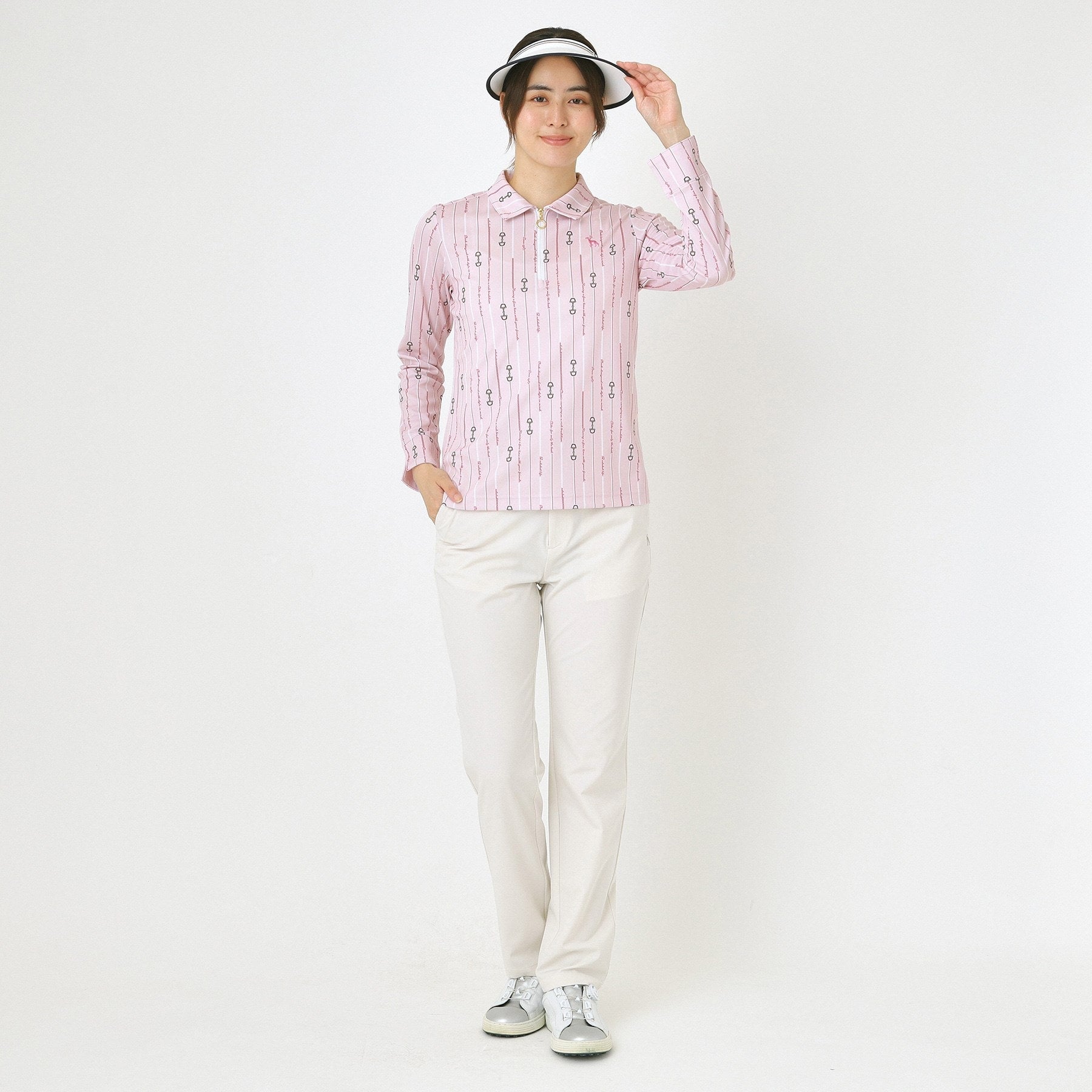 アダバット adabat 【吸水速乾】ビットストライプ長袖ポロシャツ (ライトピンク(170)) ライトピンク(170)