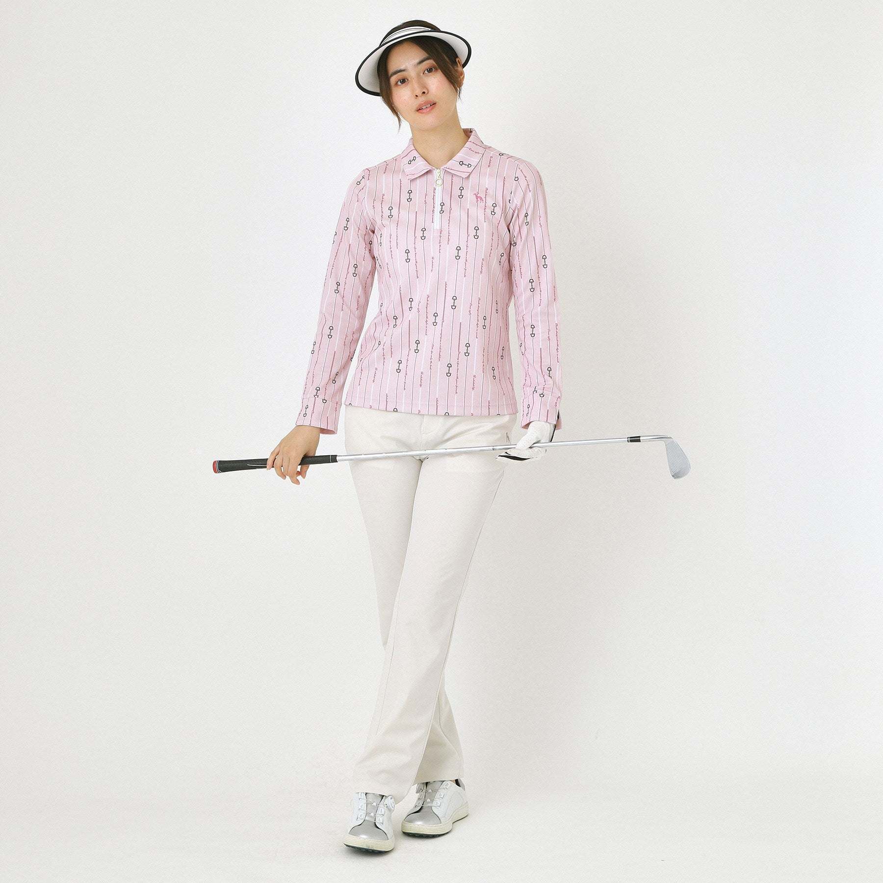 アダバット adabat 【吸水速乾】ビットストライプ長袖ポロシャツ (ライトピンク(170)) ライトピンク(170)