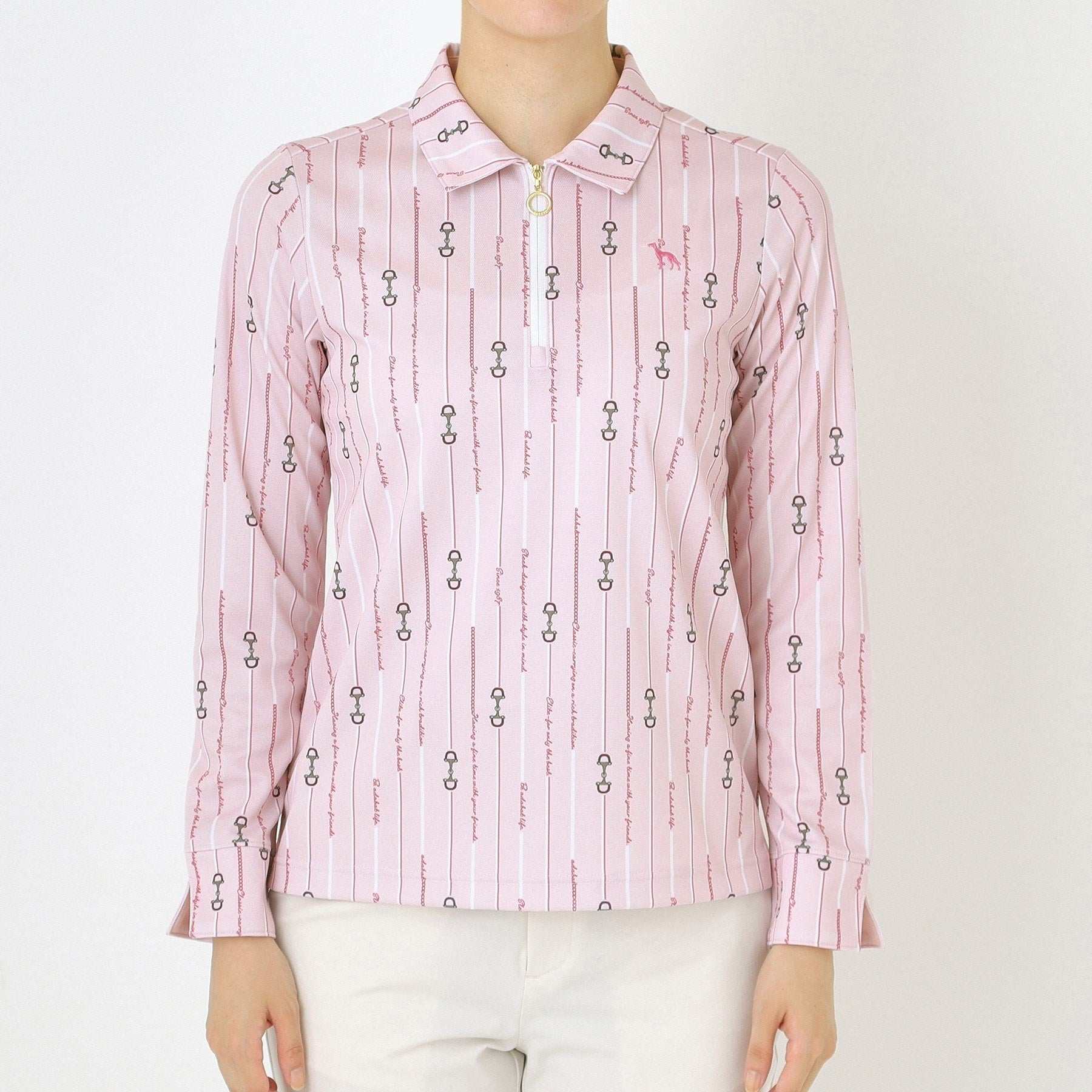 アダバット adabat 【吸水速乾】ビットストライプ長袖ポロシャツ (ライトピンク(170)) ライトピンク(170)