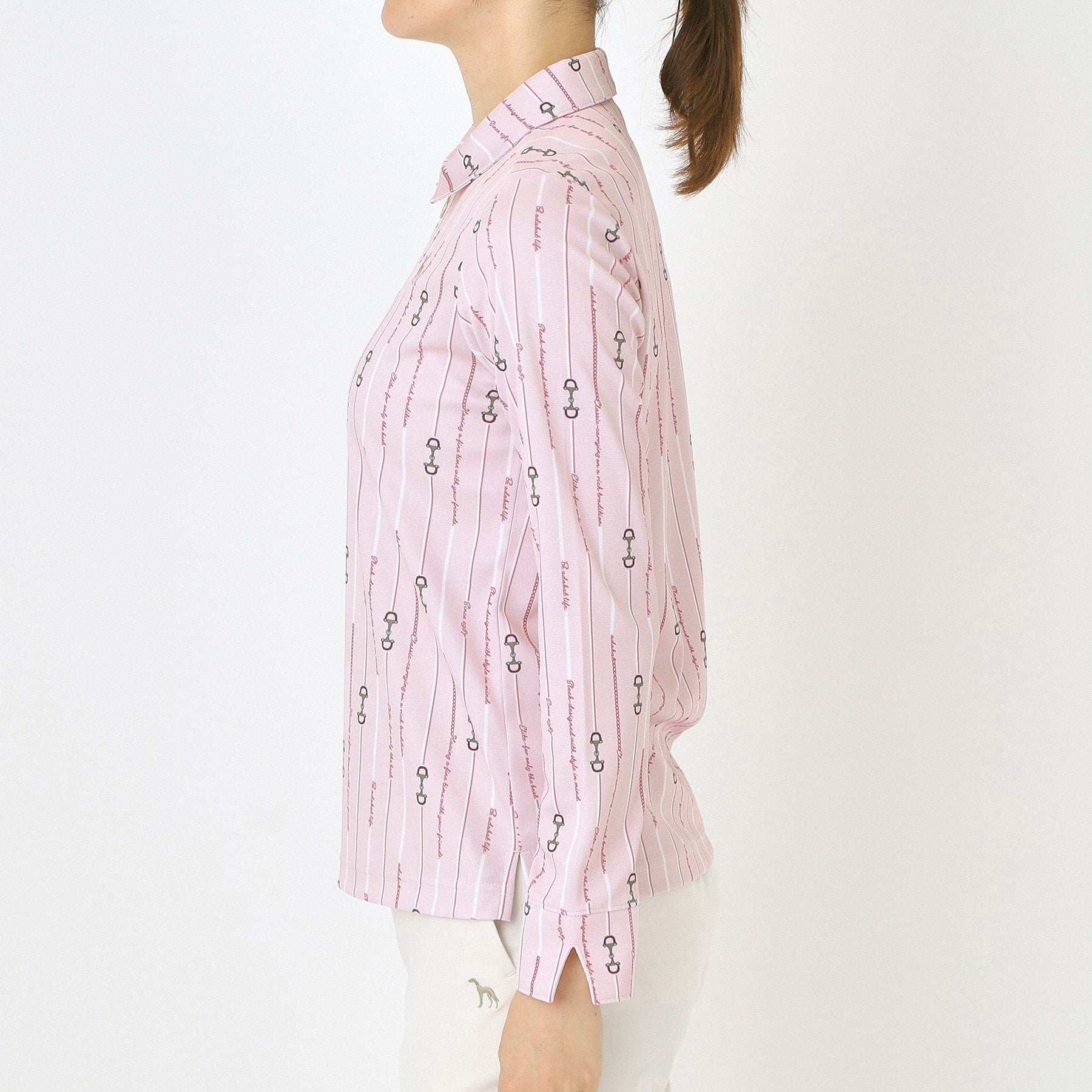 アダバット adabat 【吸水速乾】ビットストライプ長袖ポロシャツ (ライトピンク(170)) ライトピンク(170)