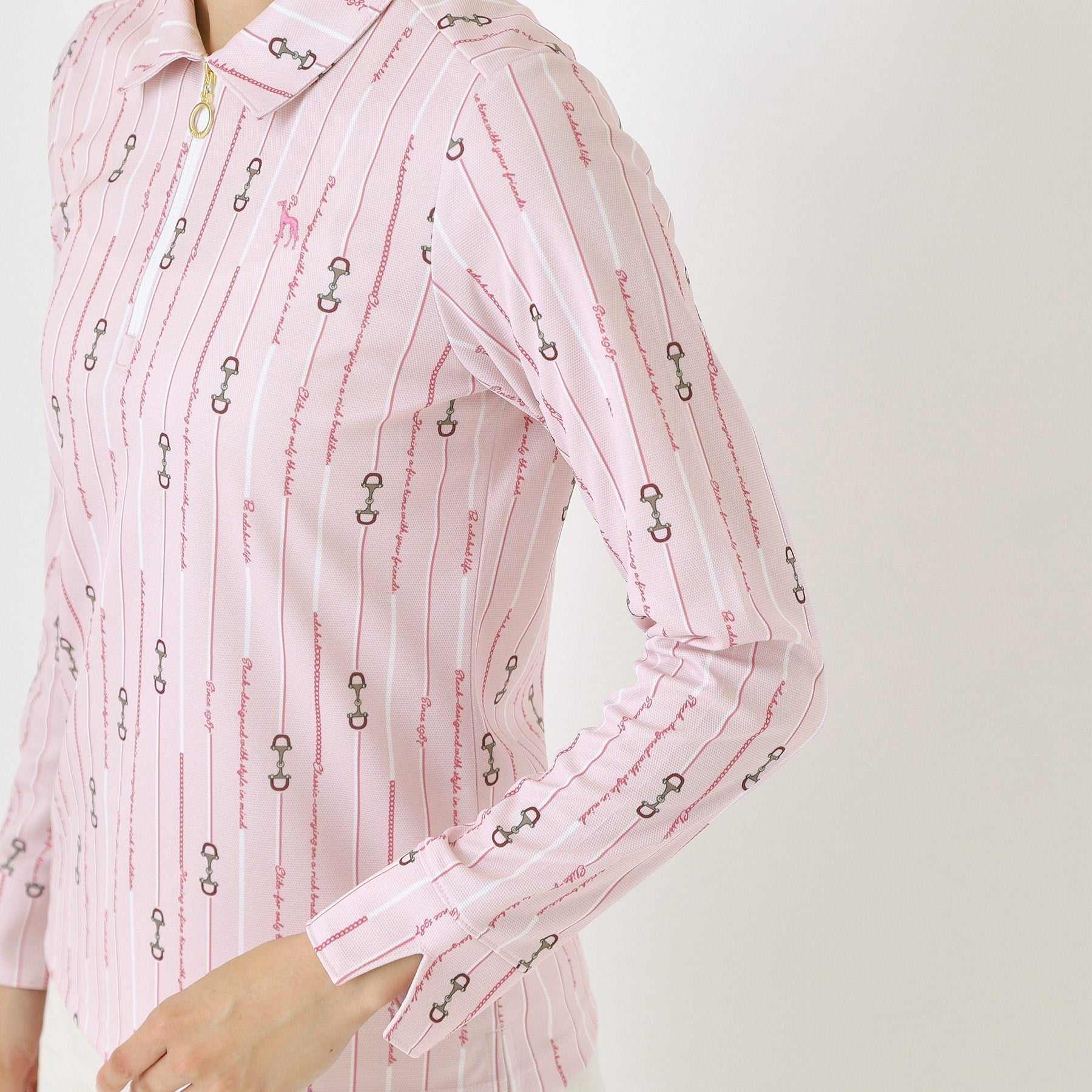 アダバット adabat 【吸水速乾】ビットストライプ長袖ポロシャツ (ライトピンク(170)) ライトピンク(170)