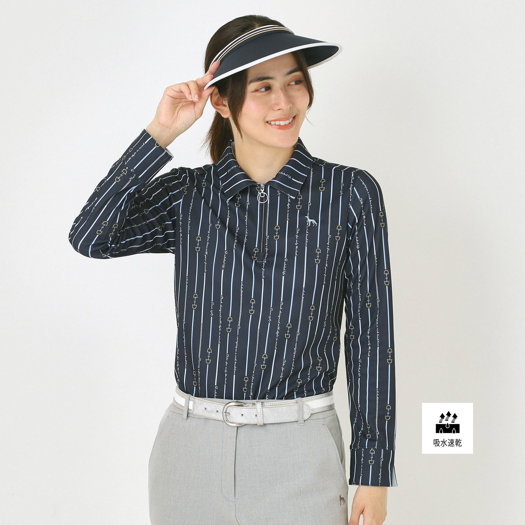 アダバット adabat 【吸水速乾】ビットストライプ長袖ポロシャツ (ネイビー(194)) ネイビー(194)