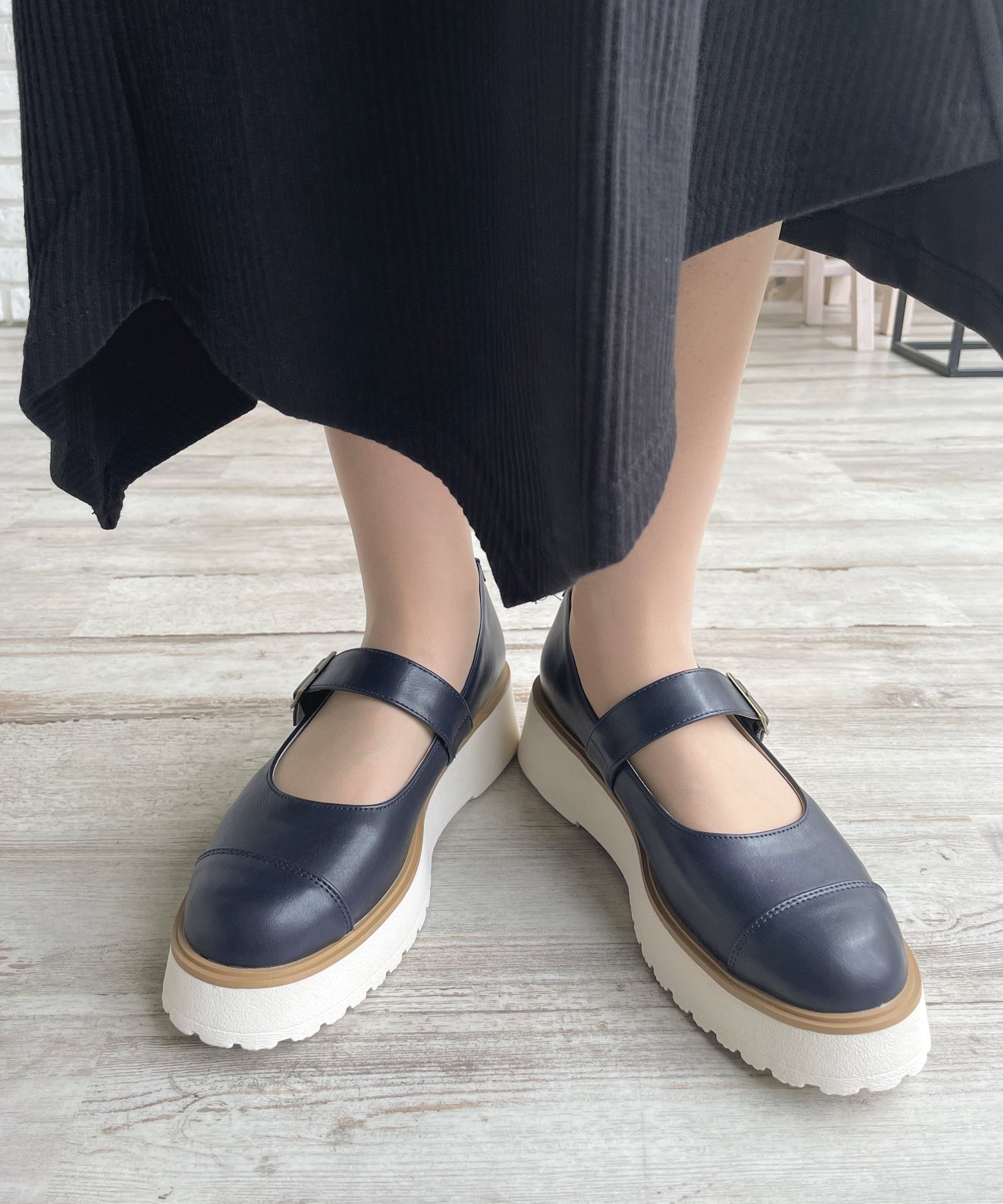 アドット adottona 【3E】プラットフォームメリージェーン【厚底】 (NVY) NVY