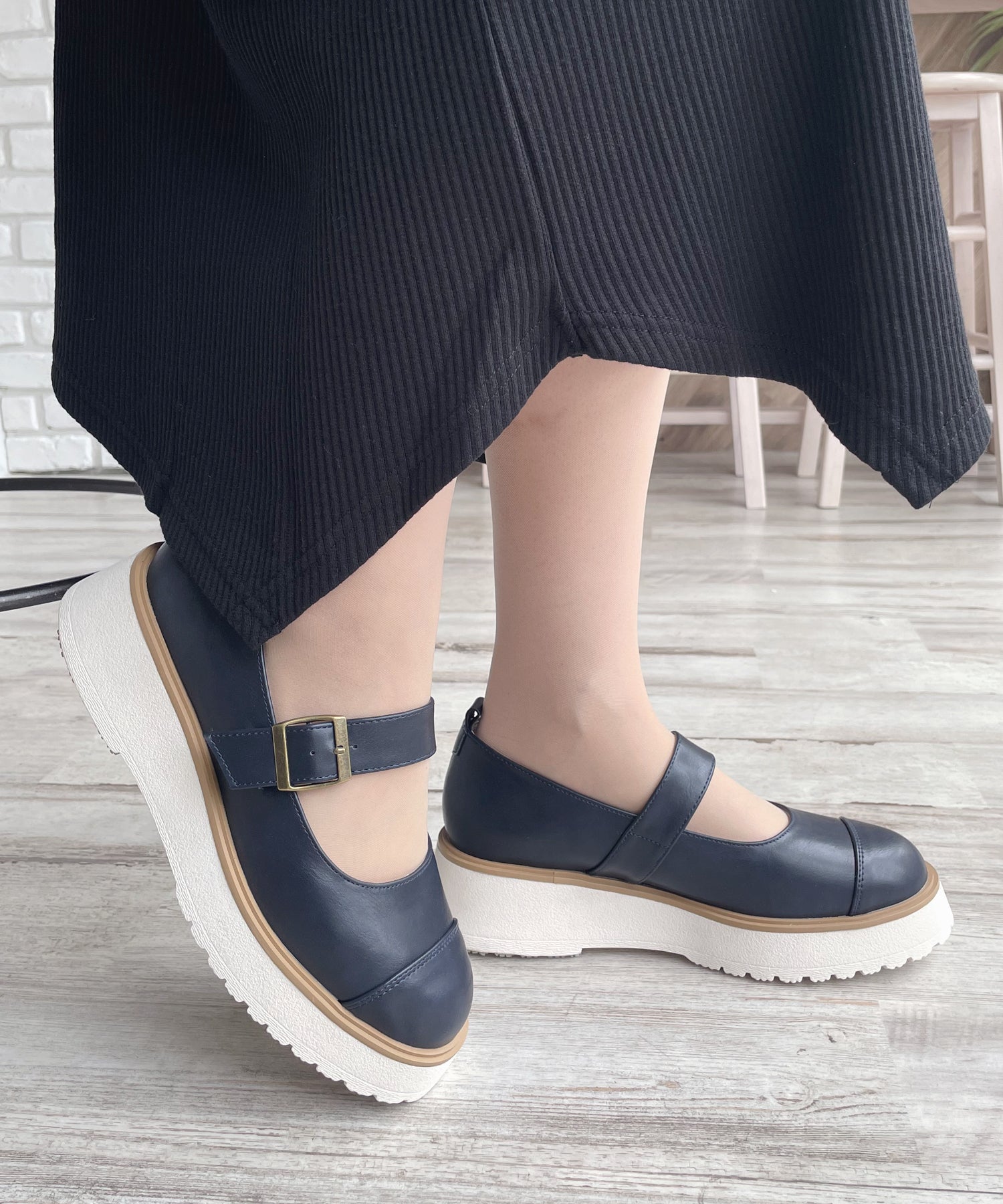 アドット adottona 【3E】プラットフォームメリージェーン【厚底】 (NVY) NVY