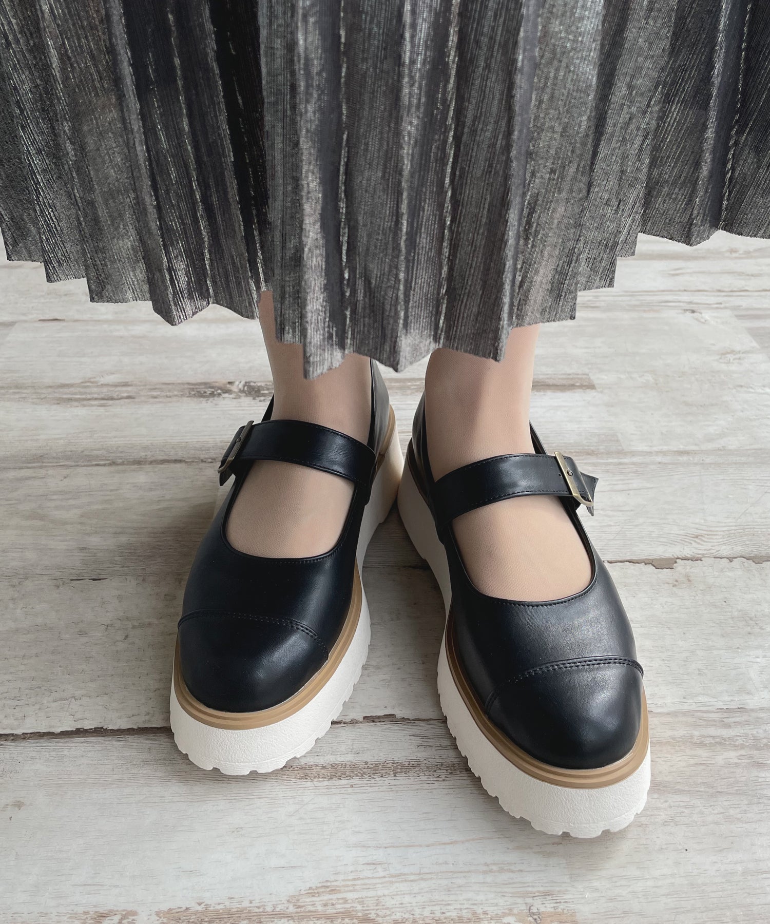 アドット adottona 【3E】プラットフォームメリージェーン【厚底】 (BLK) BLK