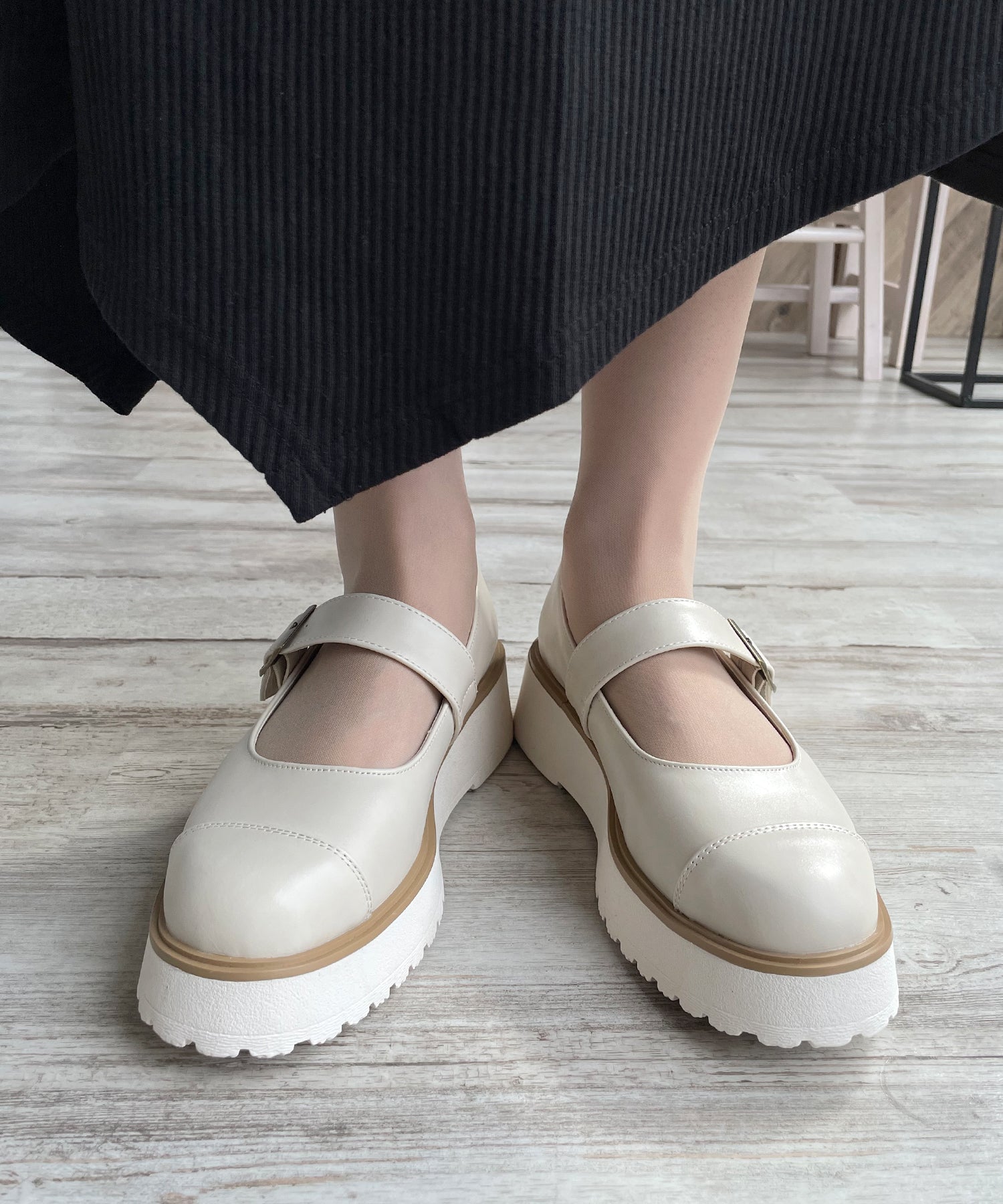 アドット adottona 【3E】プラットフォームメリージェーン【厚底】 (WHT) WHT