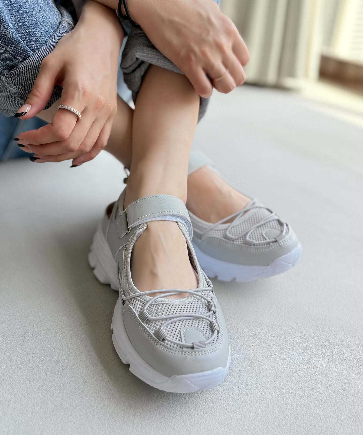 アドット adottona 【軽量】スポーツサンダルスニーカー【簡単着脱】 (GRY) GRY