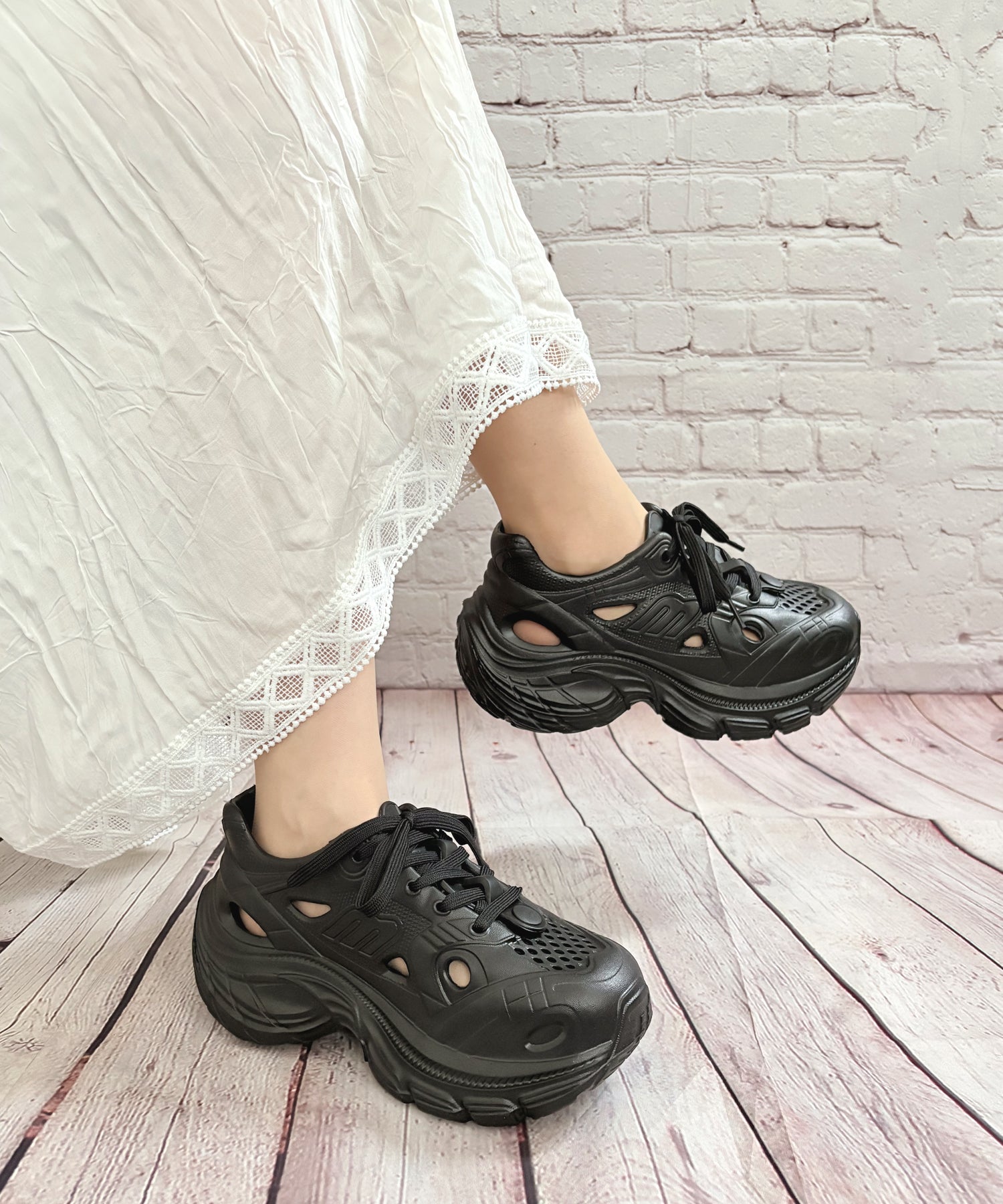アドット adottona 【水陸着用可】レイン対応厚底スニーカー【3Eゆったり】 (BLK) BLK