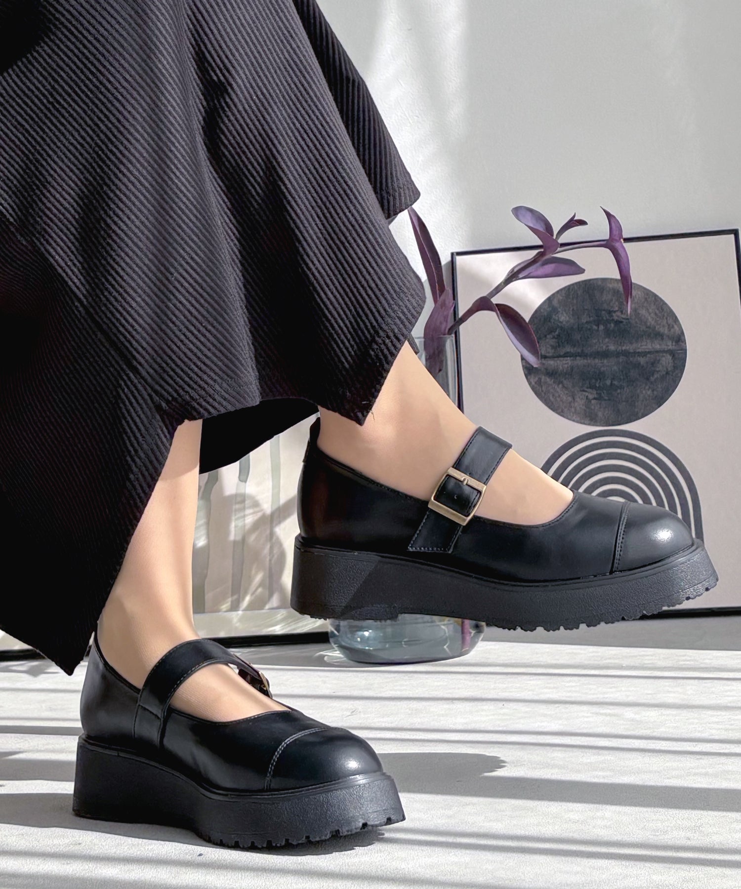 アドット adottona 【3E】プラットフォームメリージェーン【厚底】 (BLK/BLK) BLK/BLK