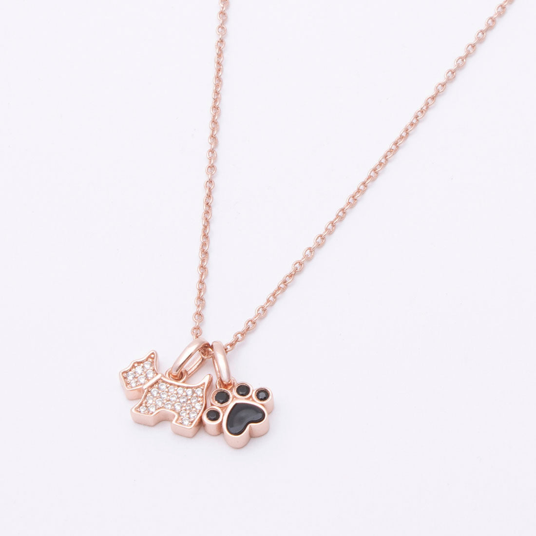 アガタ パリ AGATHA PARIS 19AW、プティドゥ、パヴェスコッティ&足跡ネックレス、CZ、オニキス (2 tone) 2 tone