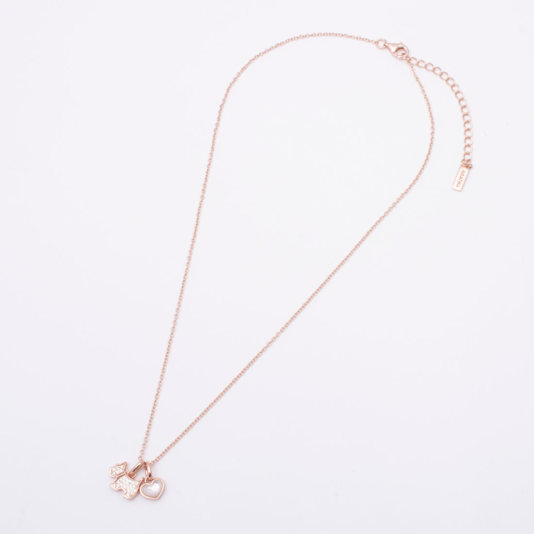 アガタ パリ AGATHA PARIS 19AW、プティドゥ、パヴェスコッティ&ハートネックレス、CZ、MOP (ピンクマザーオブパール) ピンクマザーオブパール