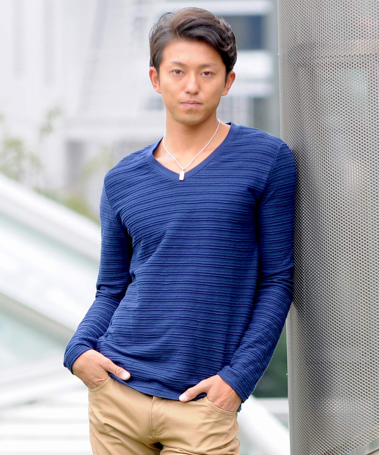 Spade SPADE T-shirt Border Long Sleeve Long T-shirt T-shirt Border Long Sleeve Long T-shirt Tuck Border 3D Embossed Men's V-neck White white black Wai