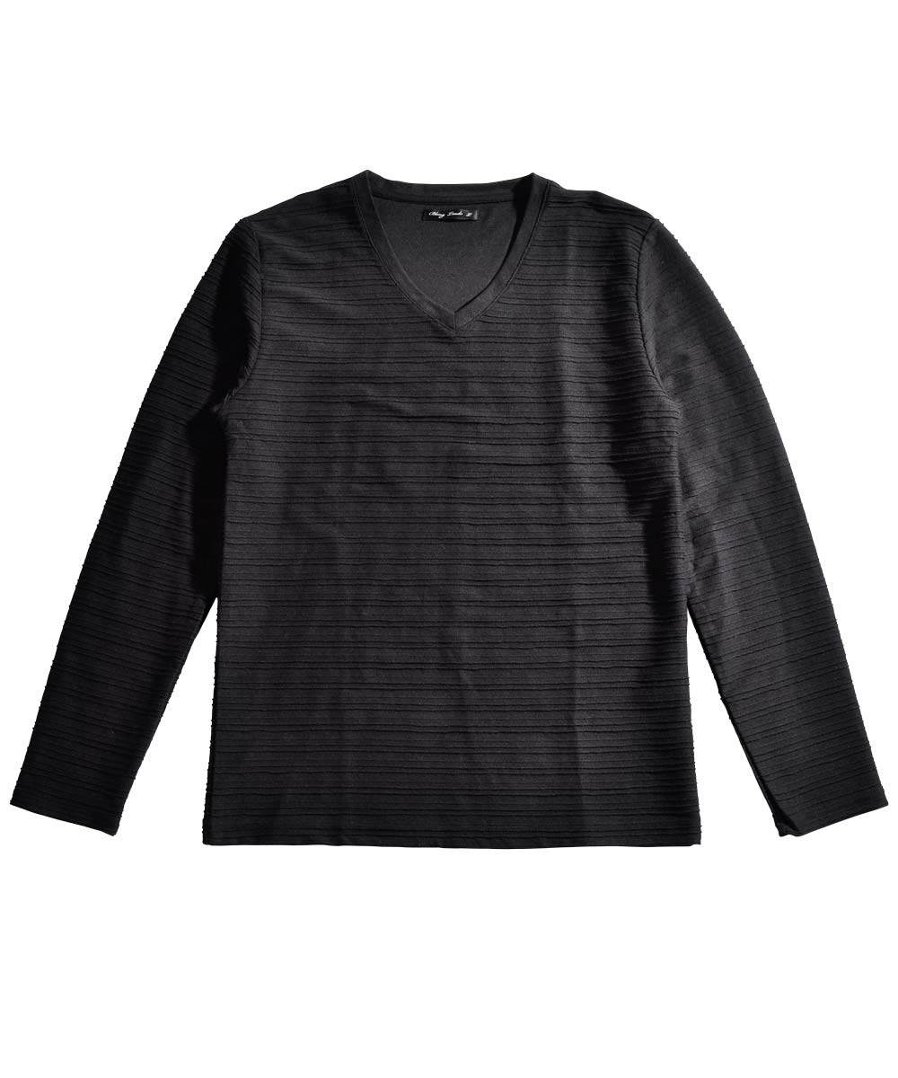 Spade SPADE T-shirt Border Long Sleeve Long T-shirt T-shirt Border Long Sleeve Long T-shirt Tuck Border 3D Embossed Men's V-neck White white black Wai