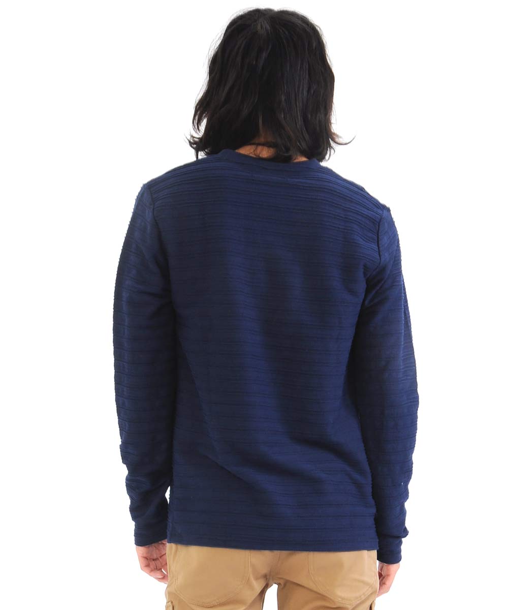 Spade SPADE T-shirt Border Long Sleeve Long T-shirt T-shirt Border Long Sleeve Long T-shirt Tuck Border 3D Embossed Men's V-neck White white black Wai