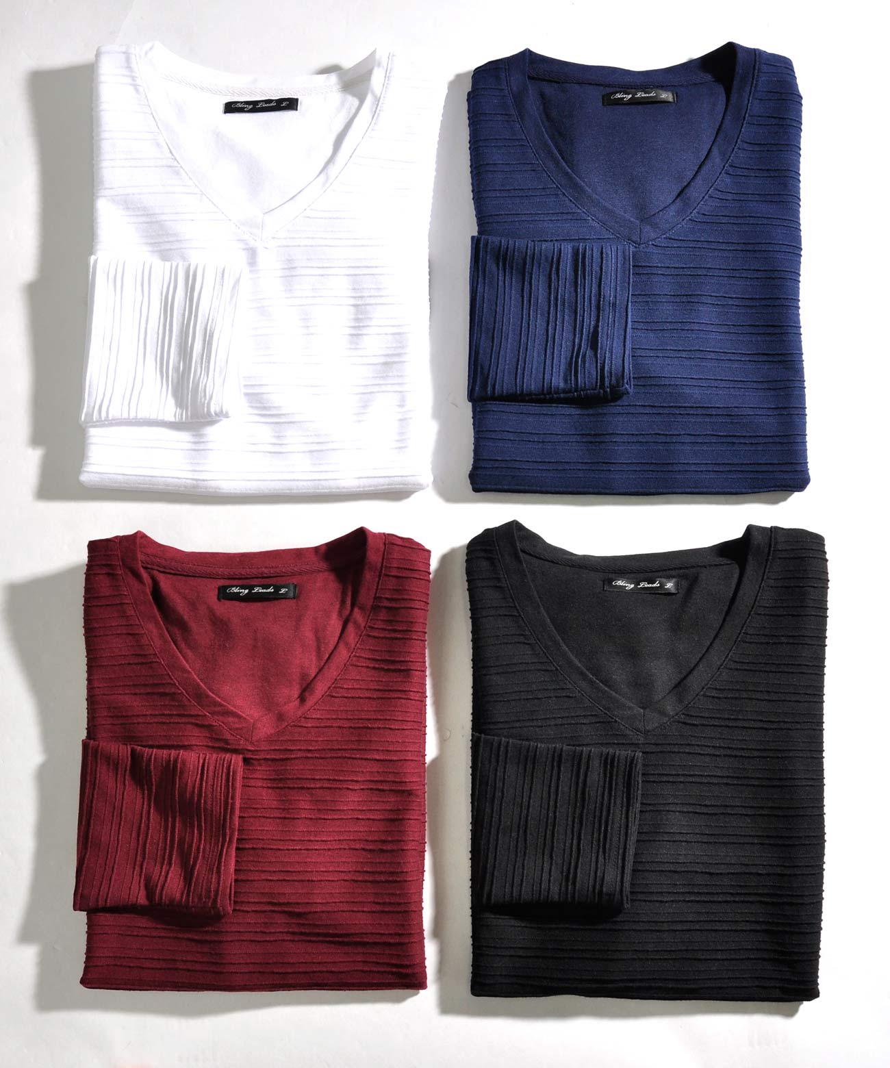 Spade SPADE T-shirt Border Long Sleeve Long T-shirt T-shirt Border Long Sleeve Long T-shirt Tuck Border 3D Embossed Men's V-neck White white black Wai