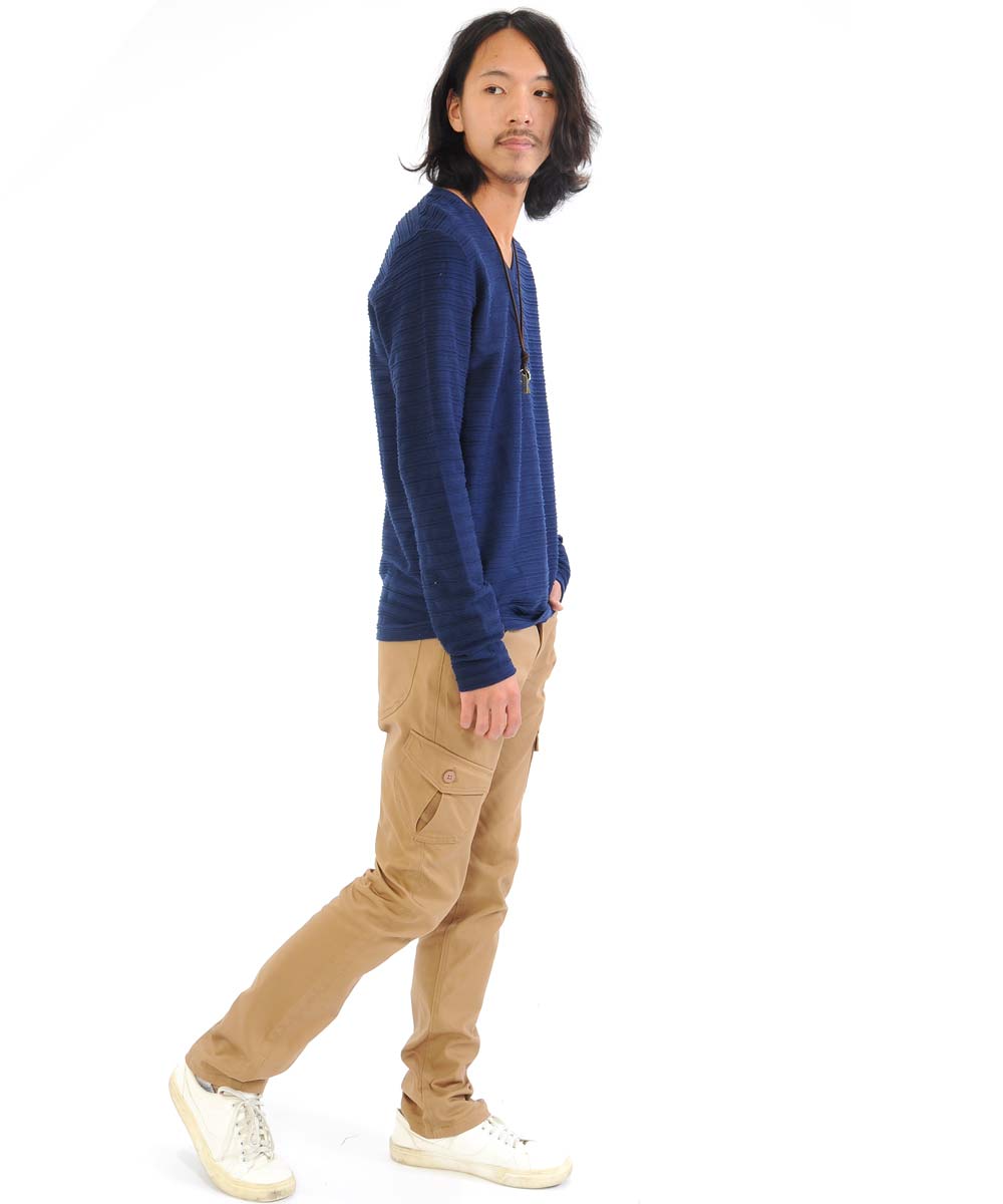 Spade SPADE T-shirt Border Long Sleeve Long T-shirt T-shirt Border Long Sleeve Long T-shirt Tuck Border 3D Embossed Men's V-neck White white black Wai