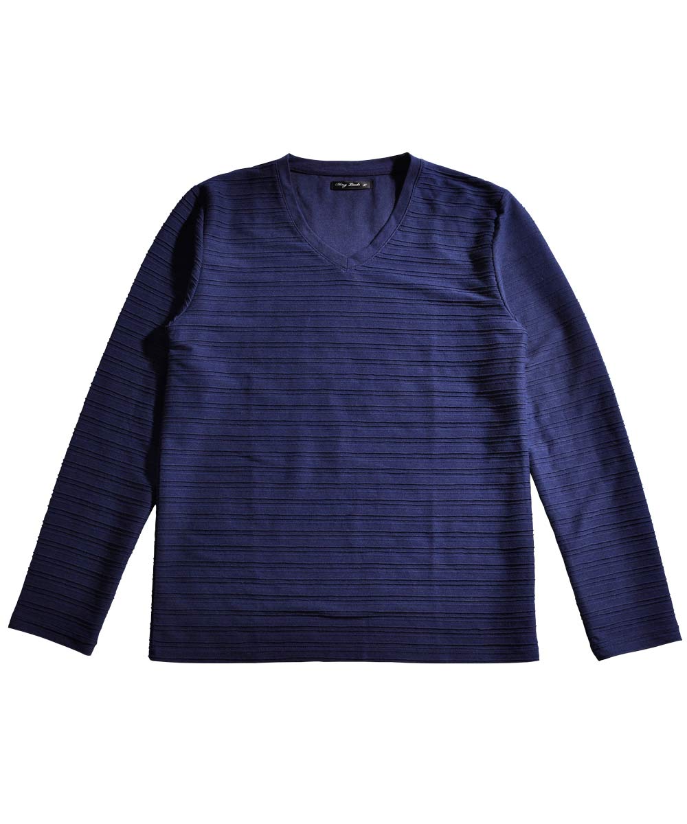 Spade SPADE T-shirt Border Long Sleeve Long T-shirt T-shirt Border Long Sleeve Long T-shirt Tuck Border 3D Embossed Men's V-neck White white black Wai