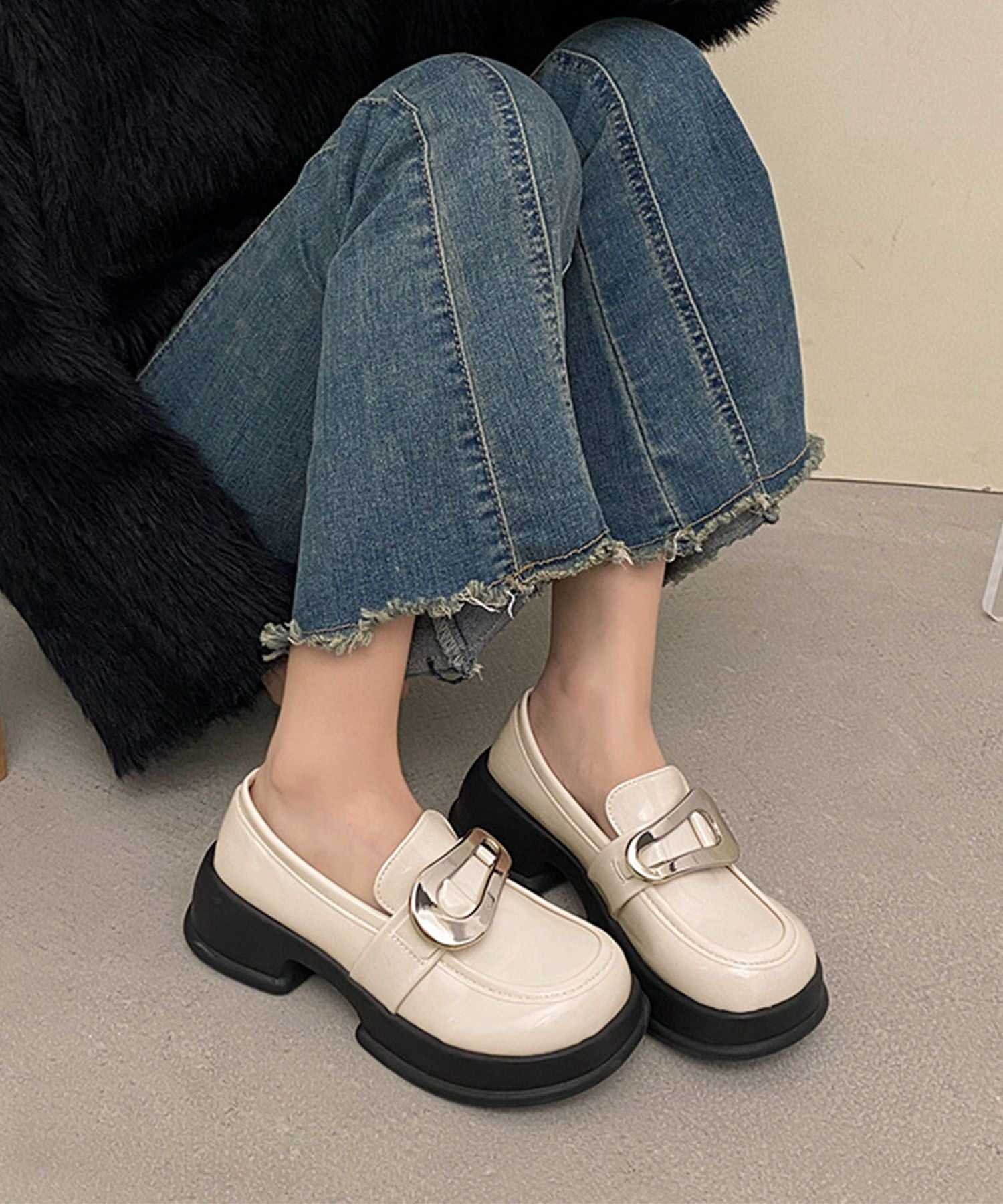 アイモハ aimoha Shoes365/メタリックビット 厚底ローファー (ライトベージュ) ライトベージュ