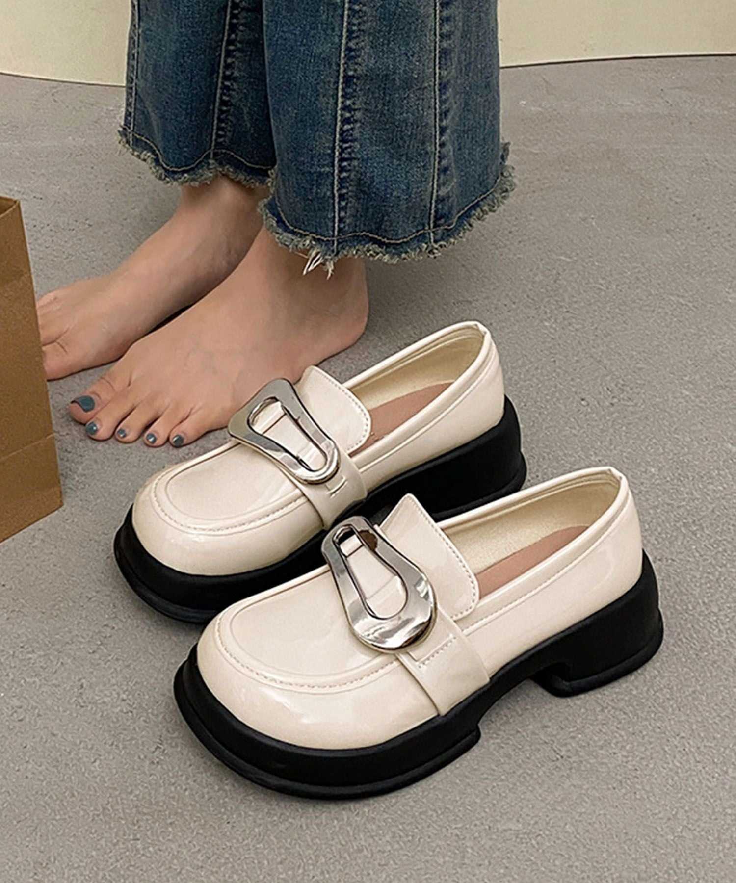 アイモハ aimoha Shoes365/メタリックビット 厚底ローファー (ライトベージュ) ライトベージュ