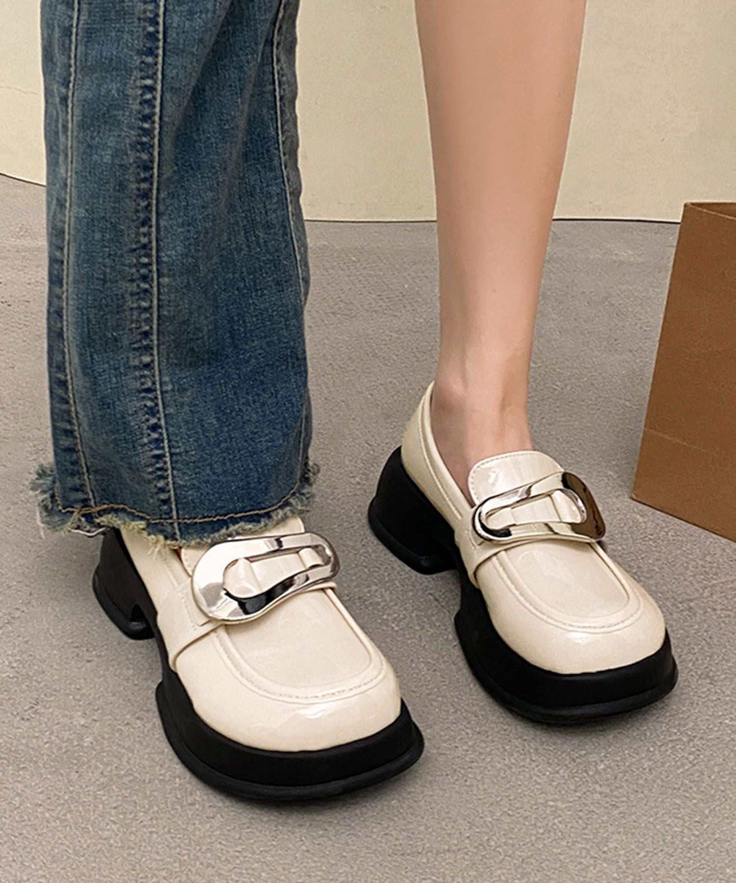 アイモハ aimoha Shoes365/メタリックビット 厚底ローファー (ライトベージュ) ライトベージュ
