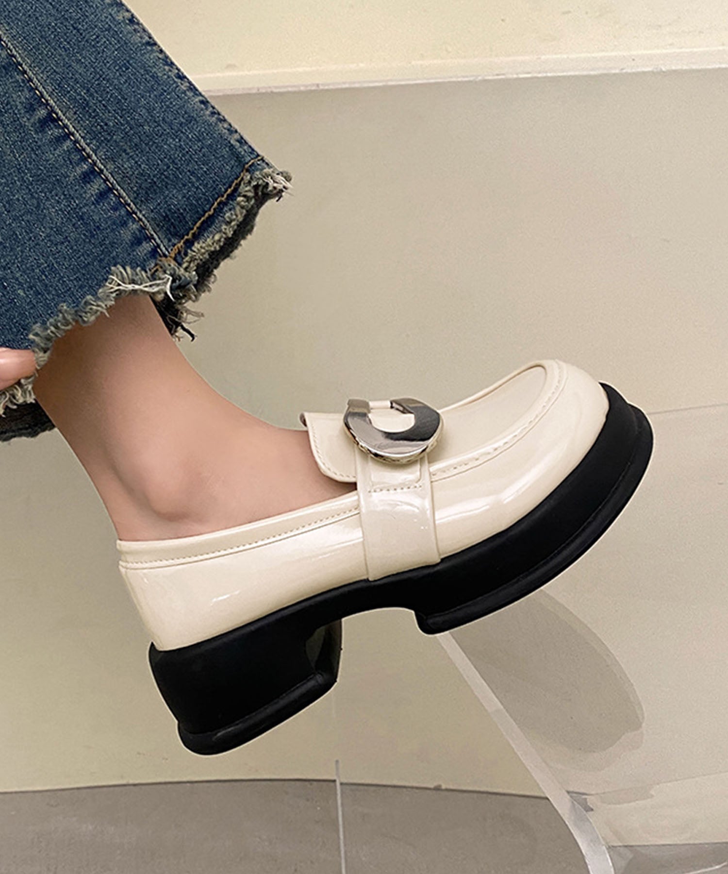 アイモハ aimoha Shoes365/メタリックビット 厚底ローファー (ライトベージュ) ライトベージュ