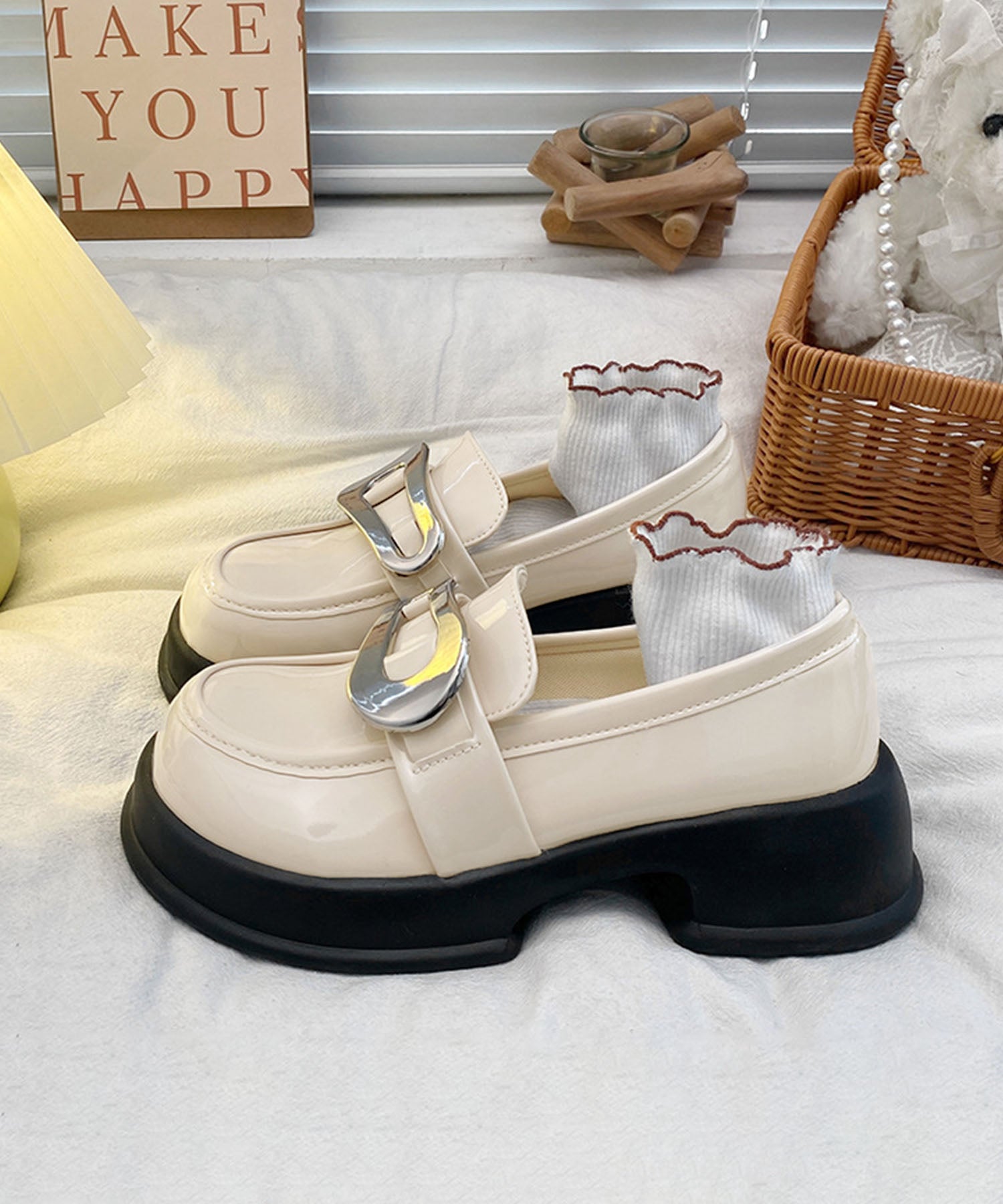 アイモハ aimoha Shoes365/メタリックビット 厚底ローファー (ライトベージュ) ライトベージュ