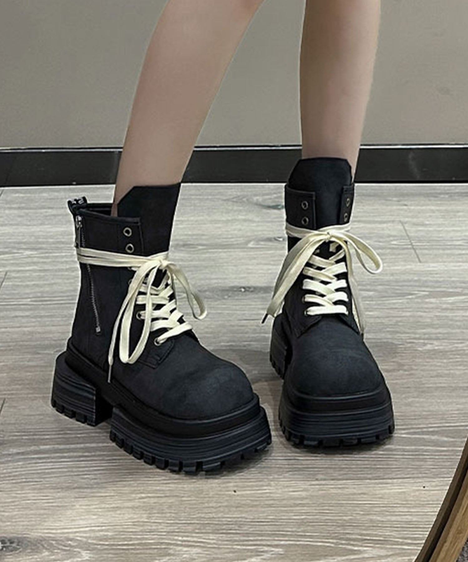 アイモハ aimoha 【shoes365】厚底シューレースブーツ (ブラック) ブラック