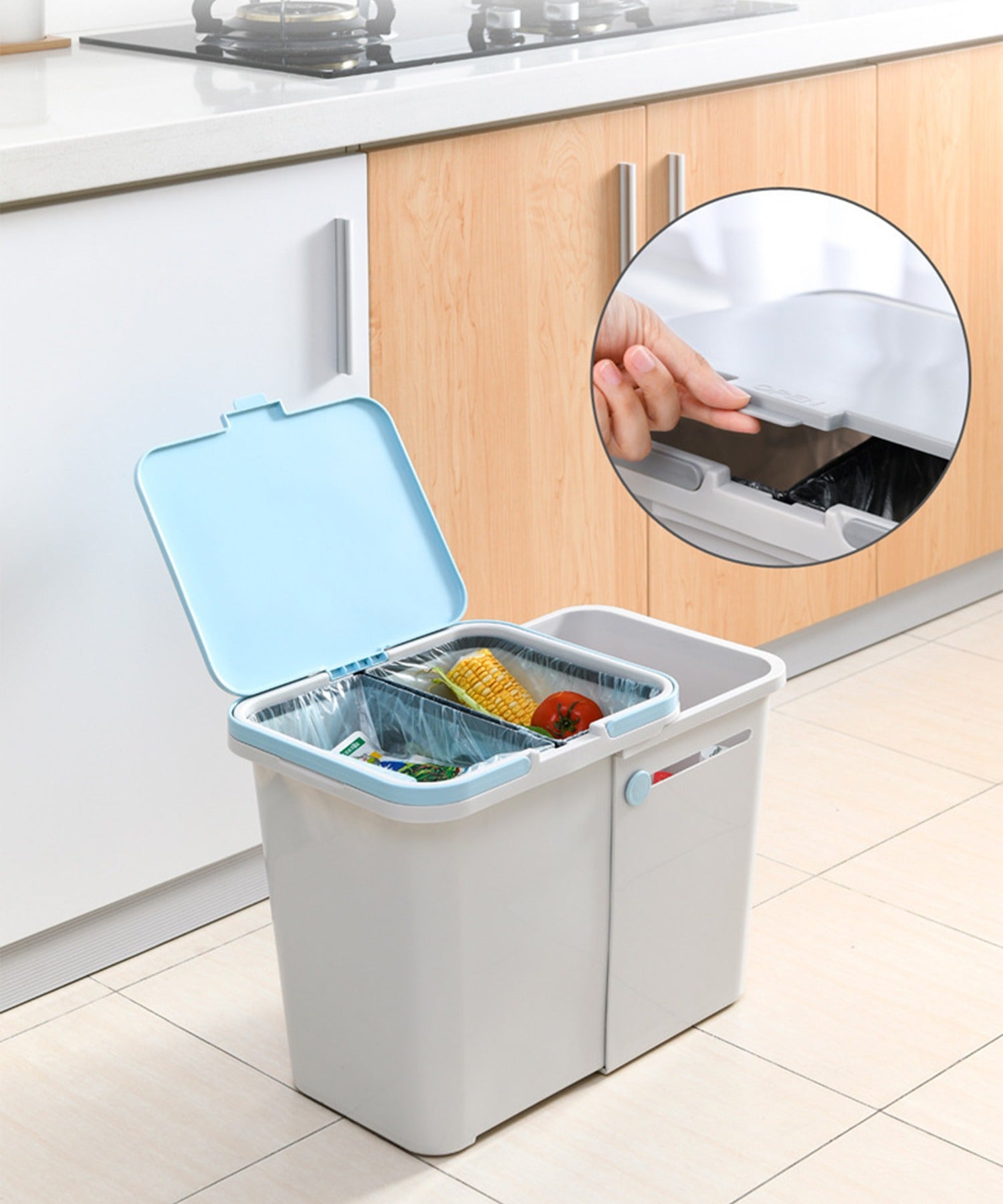 aimoha 3-space separable expandable trash can with lid and handle