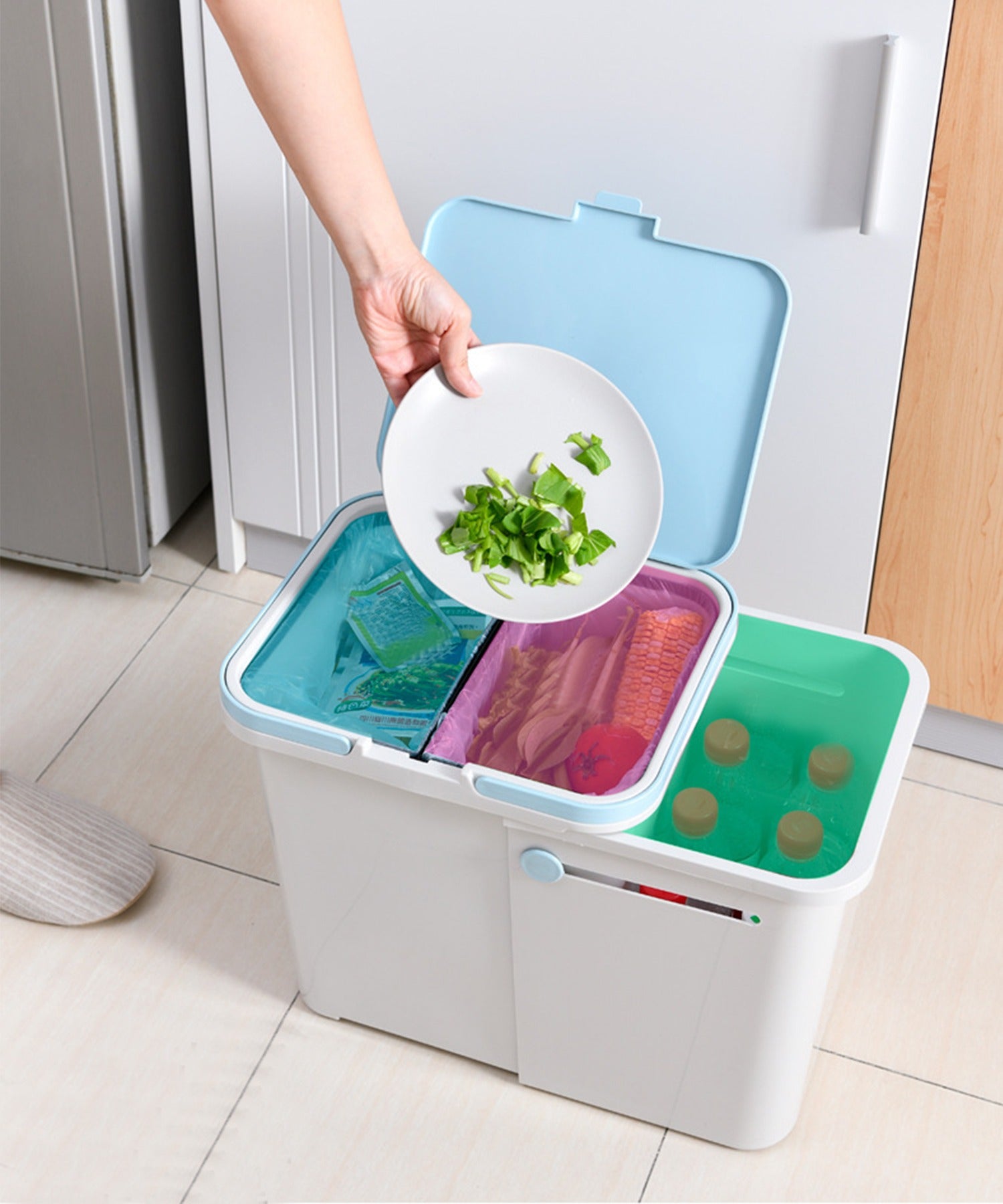 aimoha 3-space separable expandable trash can with lid and handle
