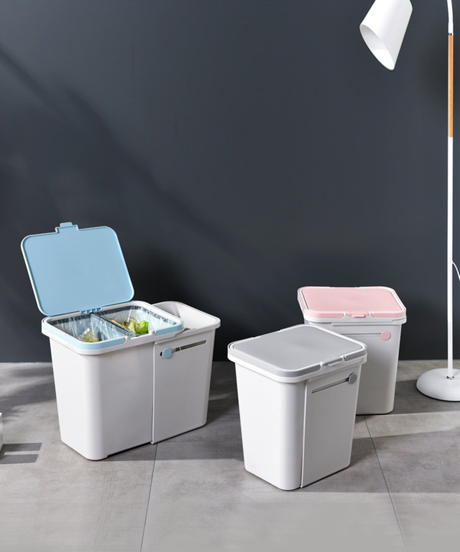 aimoha 3-space separable expandable trash can with lid and handle