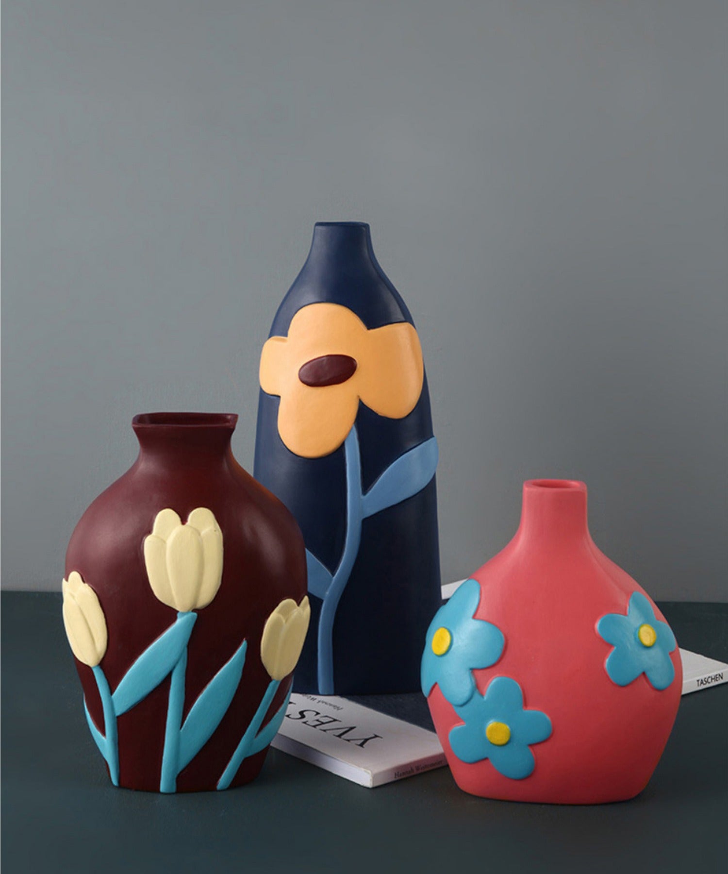 アイモハ aimoha 彩色的花卉陶瓷花瓶