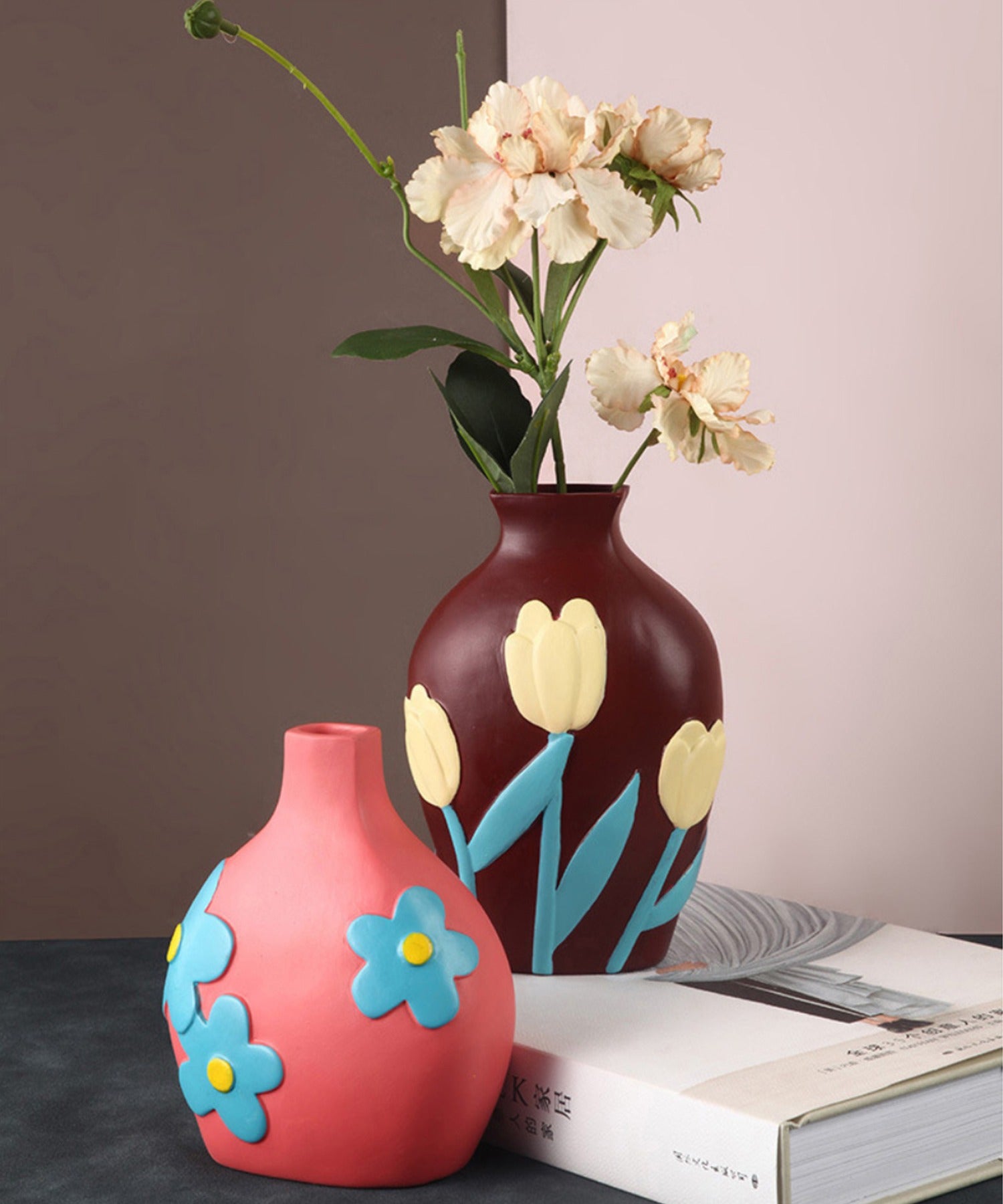 アイモハ aimoha 彩色的花卉陶瓷花瓶