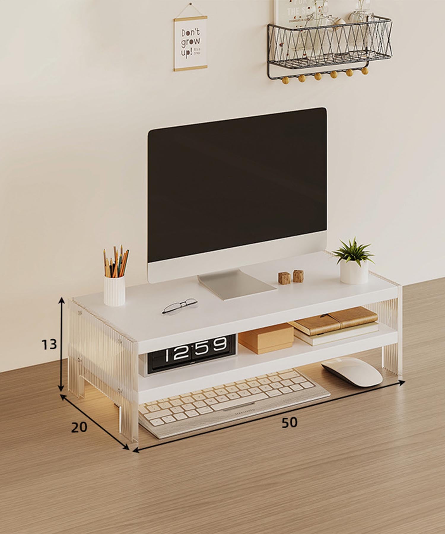 アイモハ aimoha aimoha home/アクリル脚 モニター台 2段 (ホワイト) ホワイト