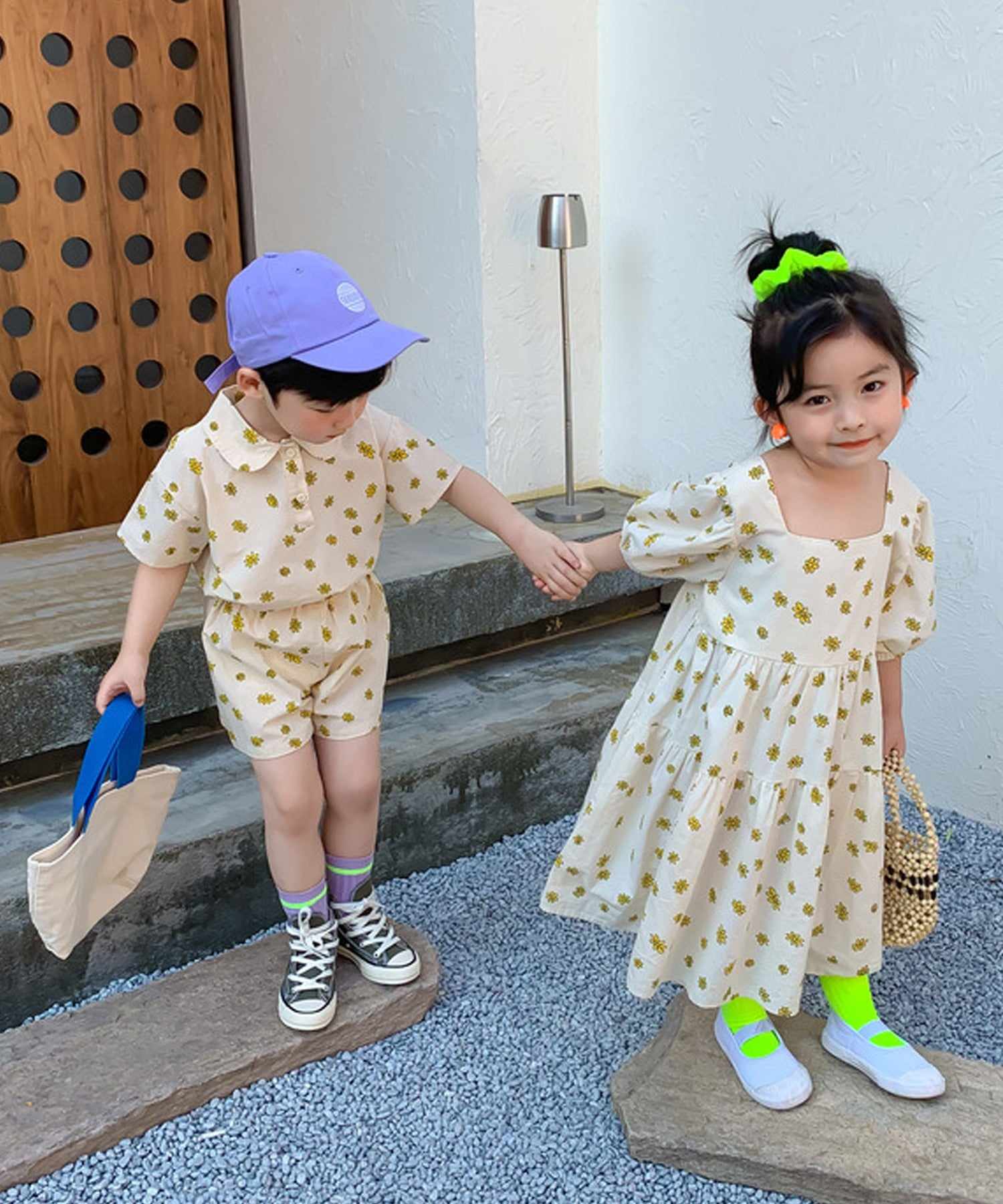 アイモハ aimoha 【aimohaーKIDSー】夏 激かわいい 兄弟姉妹おそろい 小花柄セットアップ