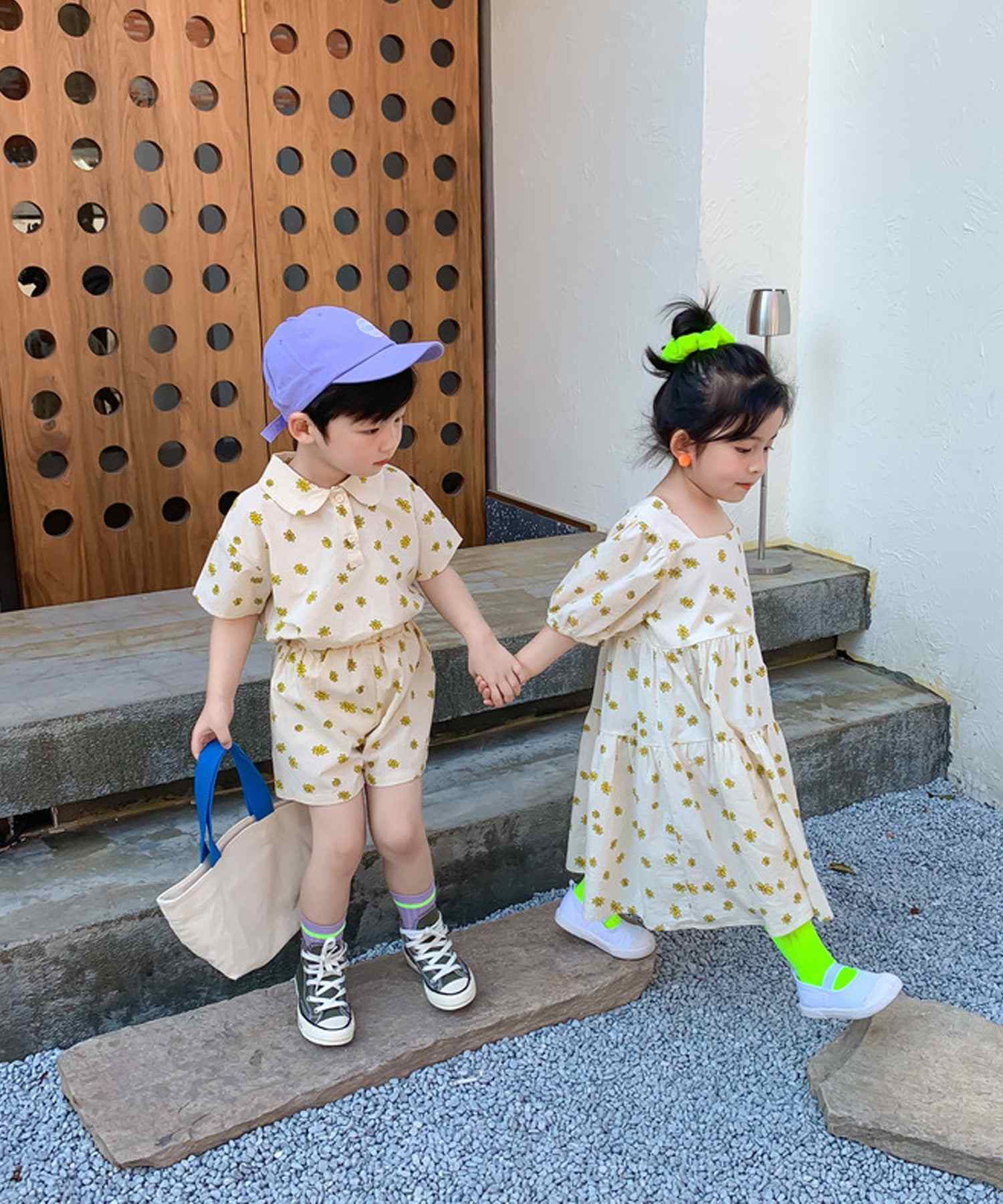 アイモハ aimoha 【aimohaーKIDSー】夏 激かわいい 兄弟姉妹おそろい 小花柄セットアップ