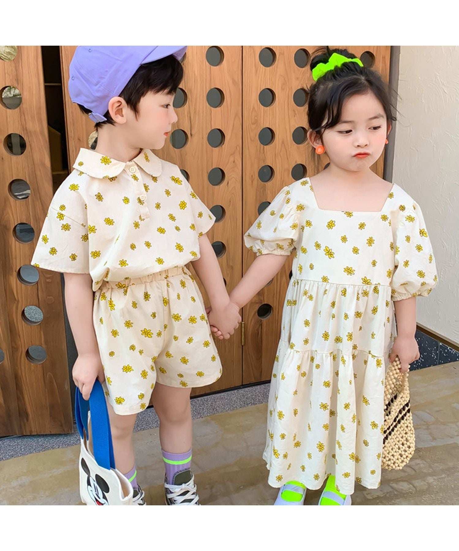 アイモハ aimoha 【aimohaーKIDSー】夏 激かわいい 兄弟姉妹おそろい 小花柄セットアップ