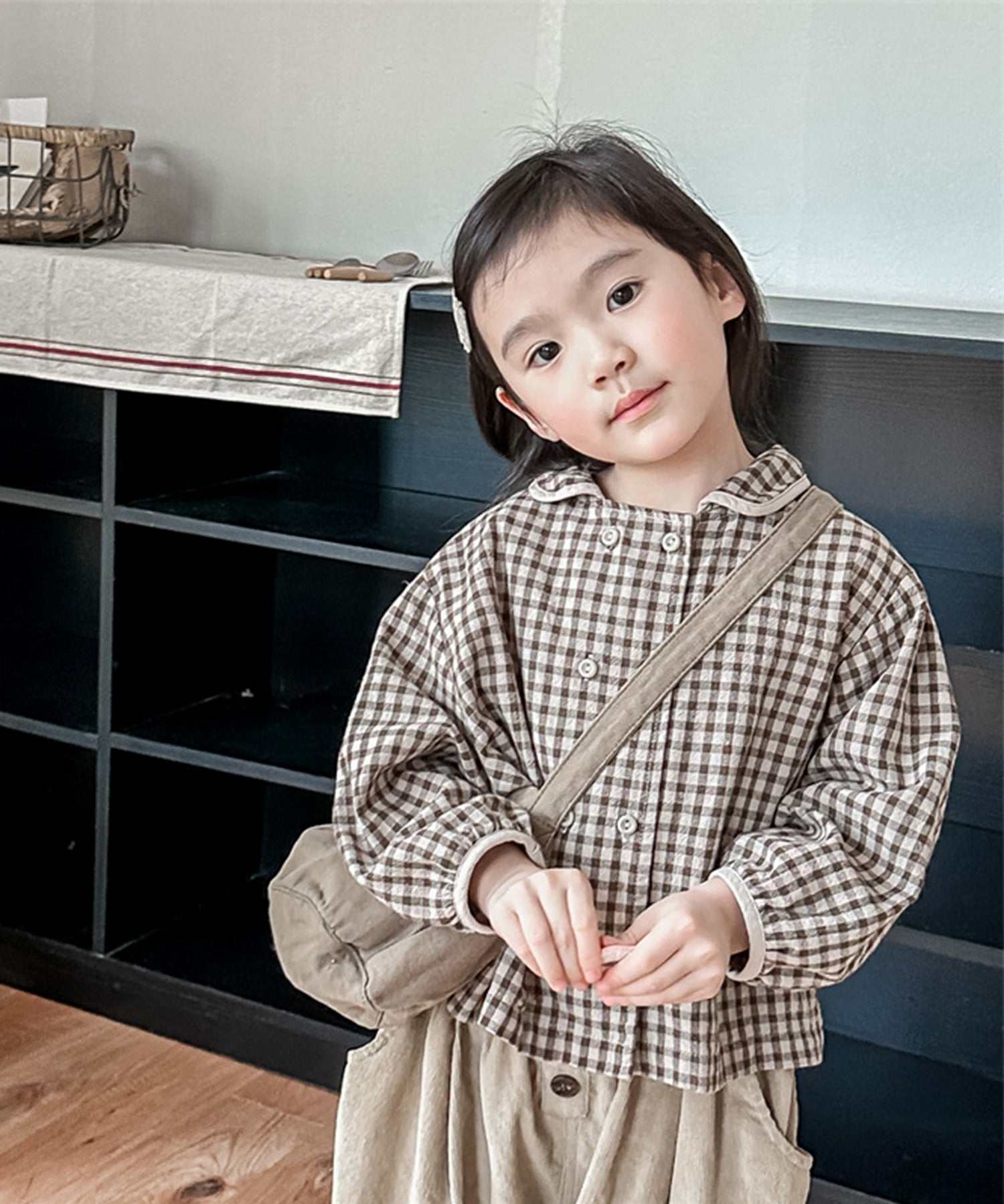 aimoha 【aimoha-KIDS】 Korean children's clothing Gingham check blouse shirt