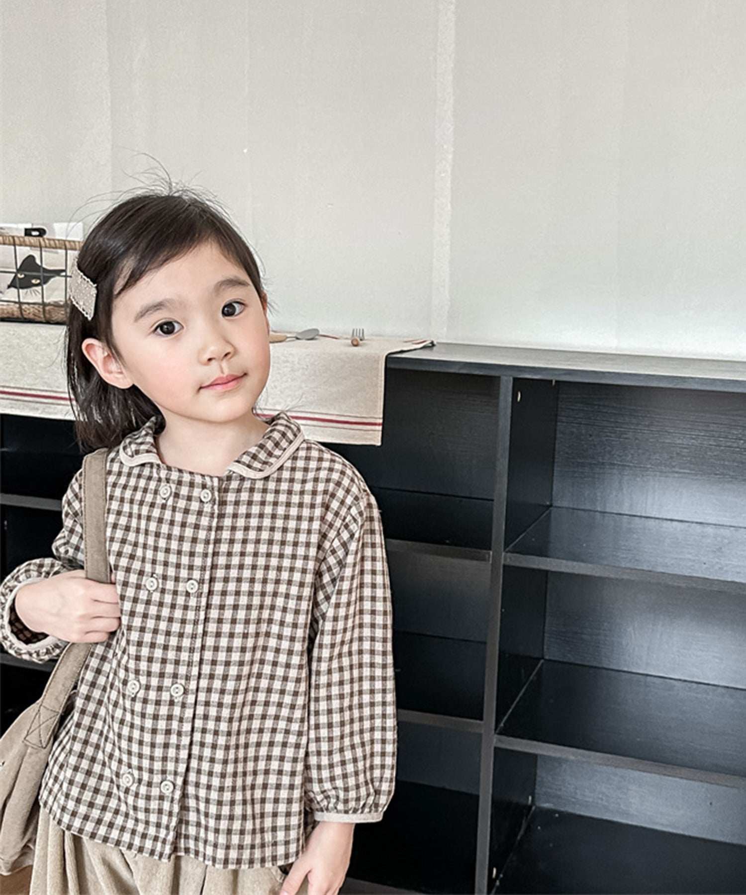 aimoha 【aimoha-KIDS】 Korean children's clothing Gingham check blouse shirt