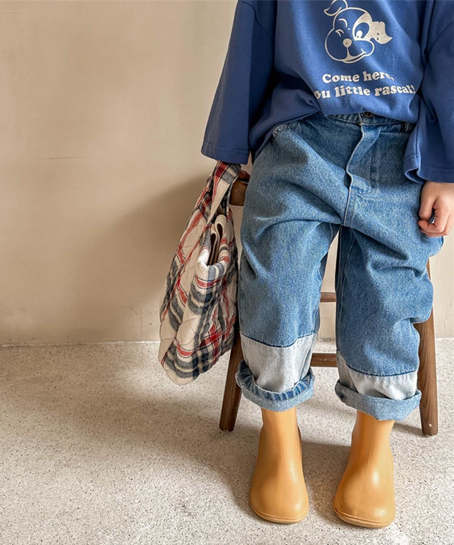 aimoha 【aimoha-KIDS】 Korean children's clothing vintage-style color-blocked denim pants