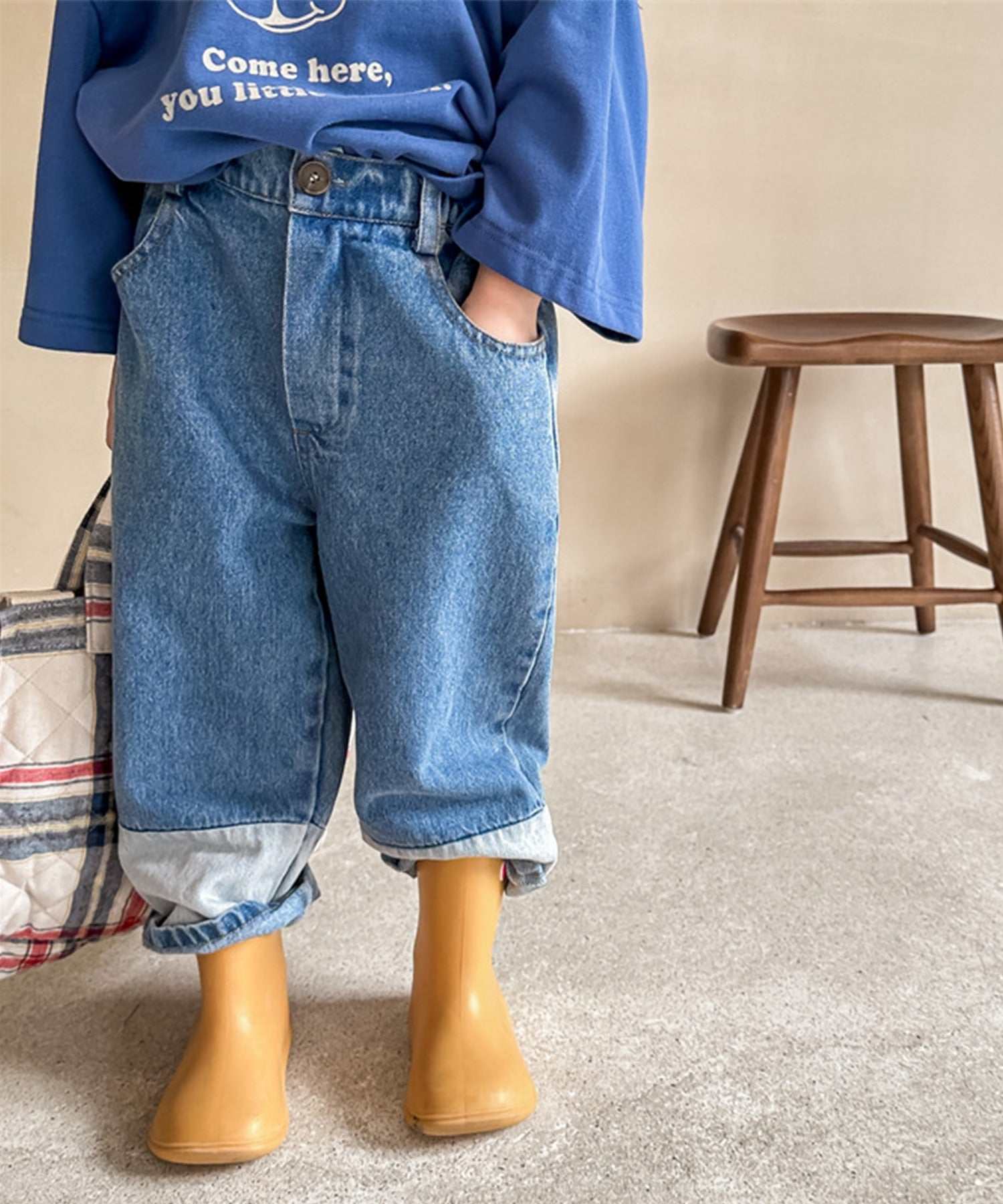 aimoha 【aimoha-KIDS】 Korean children's clothing vintage-style color-blocked denim pants